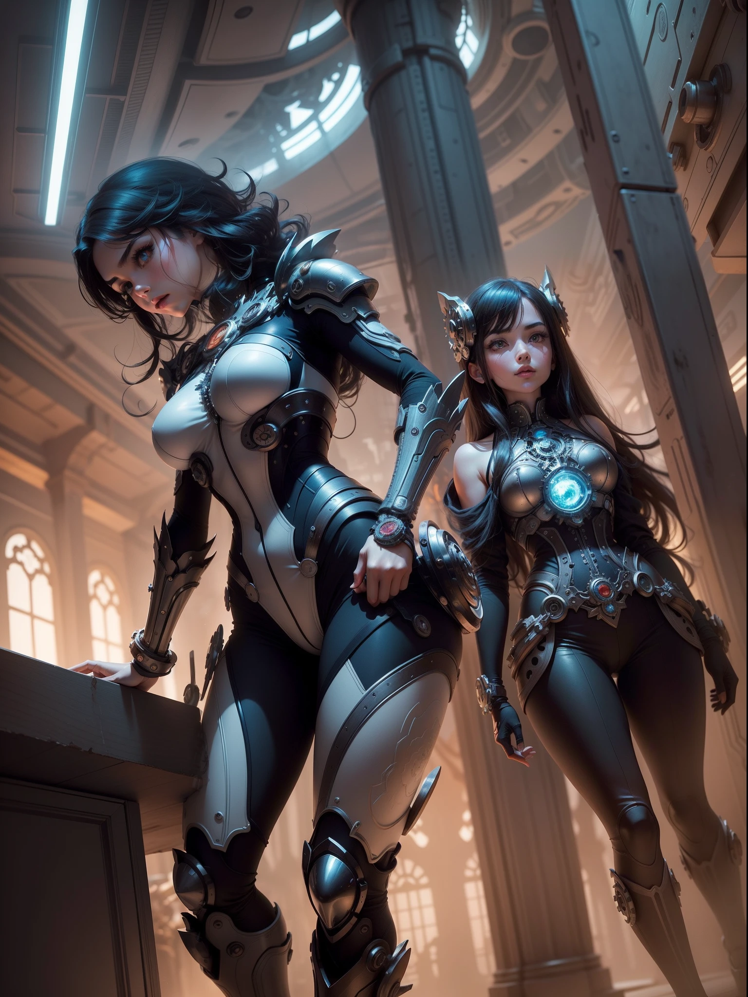 "The perfect fusion of machinery girl and art, showcasing intricate mechanical designs with flawless craftsmanship and attention to detail. Exude power and precision with a touch of elegance and sophistication. Explore the world of gears, pistons, and cogs, enveloped in a futuristic atmosphere. Marvel at the interplay of light and shadows, highlighting the dynamic movement and complexity of the mechanical marvels. Step into a realm where technology meets aesthetics, and let your imagination soar with the wonders of mechanical artistry."