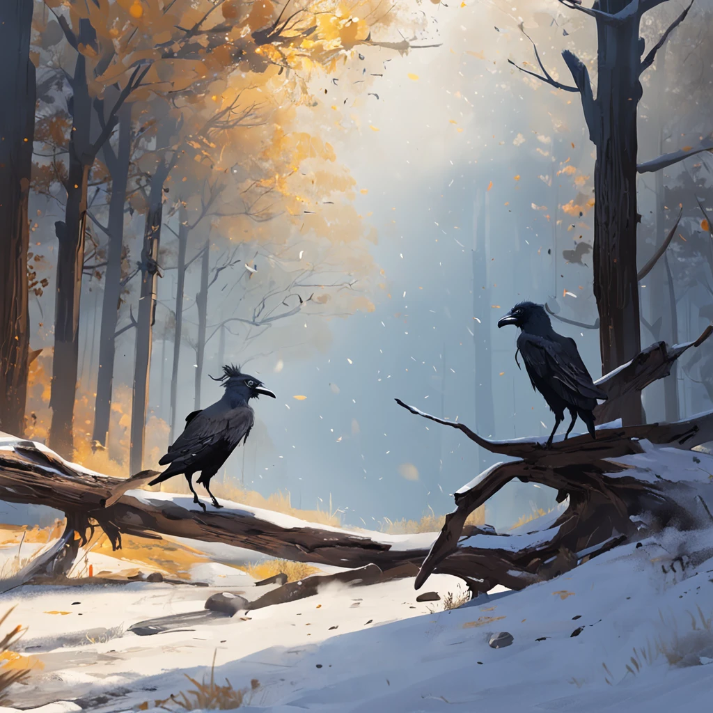 zhangjiajie。Two crows on a dead tree, A shadow shaped like a walker, Starry night, Thick fog on the ground, Blue light on the horizon, Unreal Engine 5, Cinematic, low angle photography, Motion blur, Depth of field, Dust, Cobblestones and dirt. Splash Art, dripping paint. Perfect color grading. Influenced by Karel Appel and Jeremy Mann, Full of dramatic and threatening scenes, Hyper-detailed, Beautiful, insanely details, Intricate details, editorial photography, shot with a 50mm lens, Depth of field, Tilt Blur, Shutter speed 1/1000, f/22. Lightmaps, Super bright