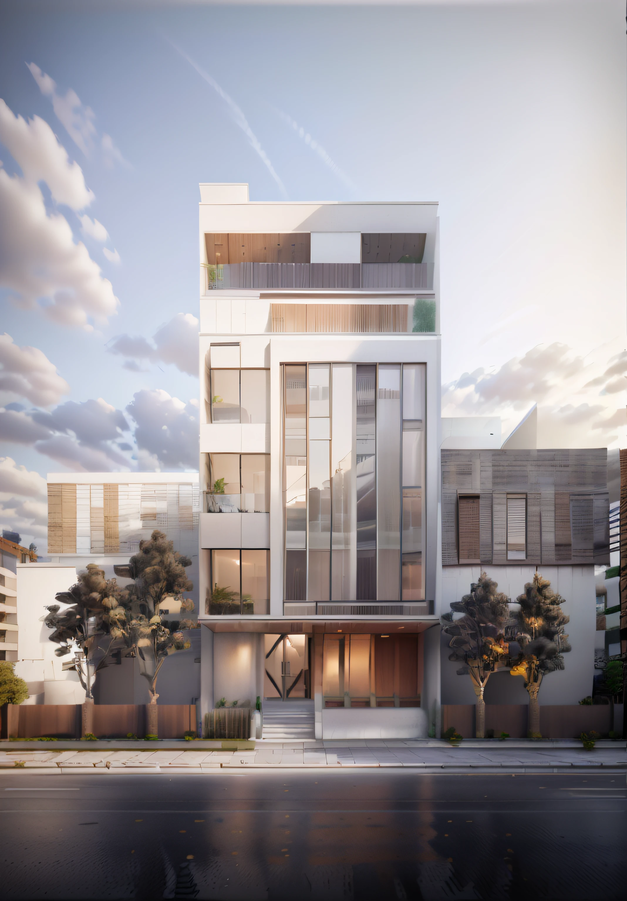 HDR, CG, sharp focus,(8k), (4k), (Masterpiece), (Best Quality), a drawing of a building with a tree in front of it, elevation view, street elevation, front elevation, flat 2 d, building facing, front elevation view, architectural section, architectural plan, 2d side view, mid-view, elevation, architectural drawing, hq very detailed, front-view, frontview, artwork of a building, highly detailed architecture