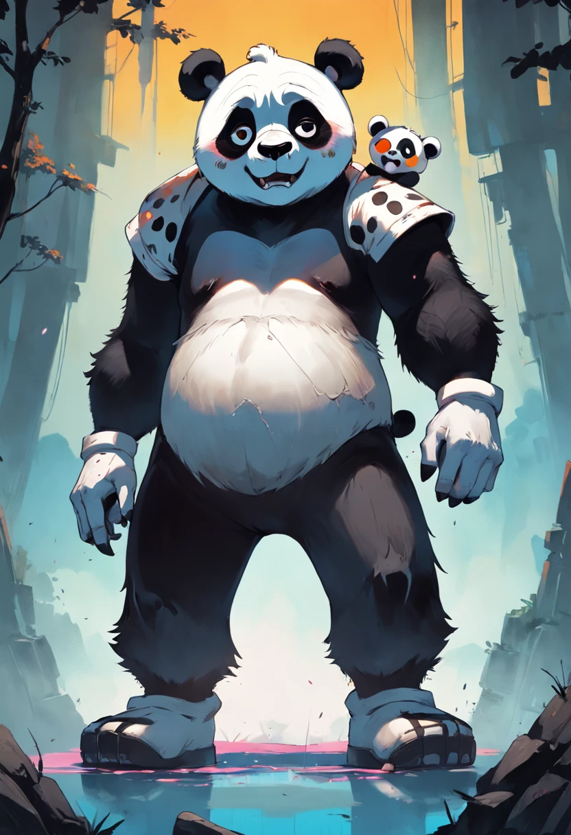 Loish/Stephen Gammell/cuphead art style, vector, logo design, full body illustration of an Anthropomorphic drawing of a Panda Man in silhouette::1.0 wearing a skull mask, wearing hip hop hammers and diamonds apparel, model pose, background fashion runway, minimalistic design, rtx, UHD, cell shading, 32k, ray tracing, well defined, cartoon, realistic, drawing, unreal engine 5, octane render, shaders, 3d