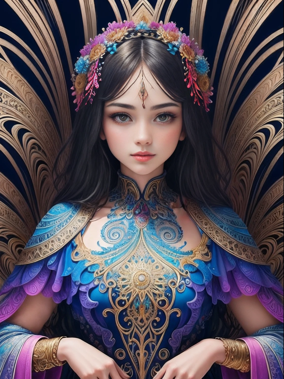 (masterpiece, top quality, best quality, official art, beautiful and aesthetic:1.2), (1girl:1.3), extremely detailed,(fractal art:1.2),colorful,highest detailed,(zentangle:1.2), (dynamic pose), (abstract background:1.5), (treditional dress:1.2), (shiny skin), (many colors:1.4), upper body, masterpiece, best quality,high quality,highres, 16K,RAW,ultra highres,ultra details,finely detail,an extremely delicate and beautiful,extremely detailed,real shadow, anime,highly detailed painted,award winning glamour paintting,wonderful paintting,art style,stylized,