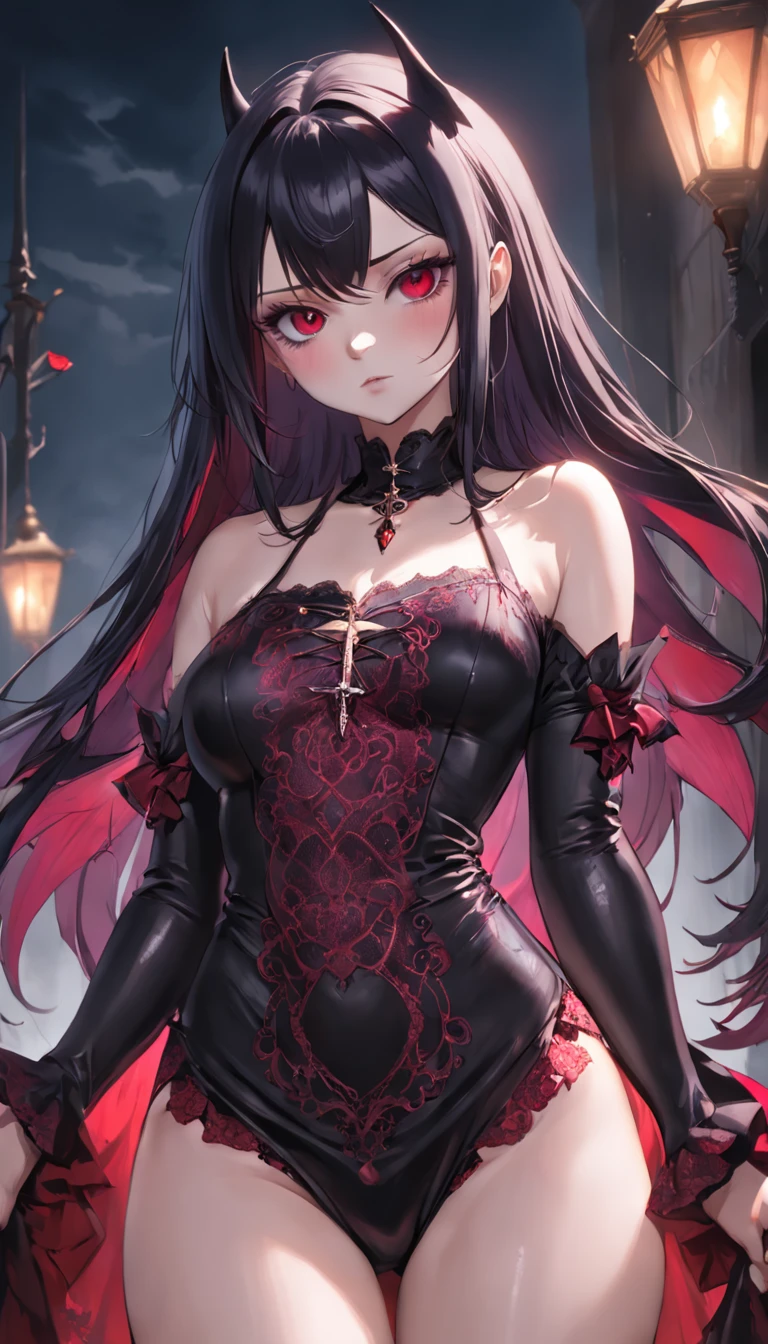 hightquality。Woman in black and brown permeable bodysuit。cool lady。Long gloves and boots。Ivy got tangled in her outfit。Black Rose。Sharp Tiara。Woman fused with rose flowers。Thorny costume。Ivy with spines。Black Long Hair。futuristic background。Provocative smile。Fang-peeling roses。