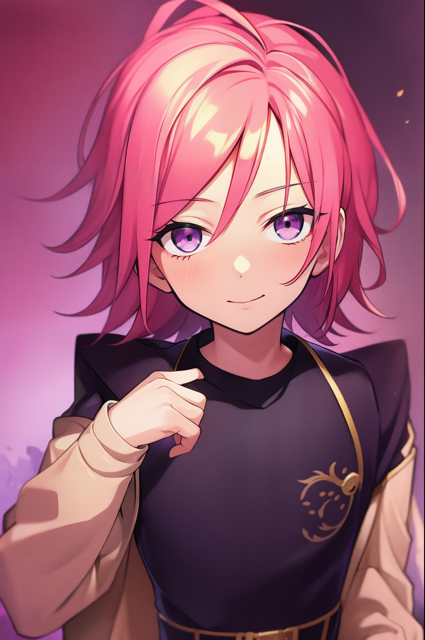 kohaku, purple eyes, pink hair, young boy, , chiiny boyhaku oukawa