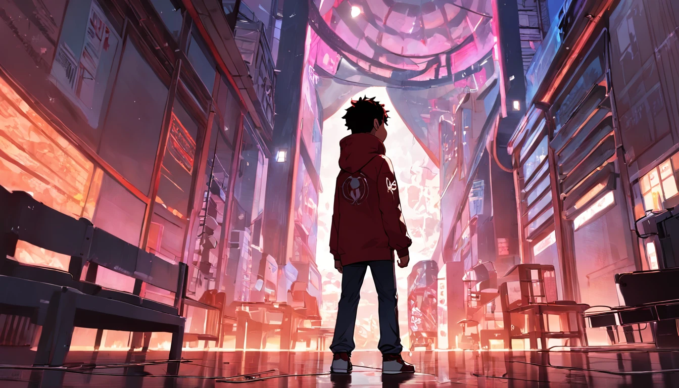 Miles Morales, barnet, (pequeno bonito:1.1), Standing, Olhando para o Viewer, incredibly fine illustrations, alta resolução, fundo branco, fundo simples,