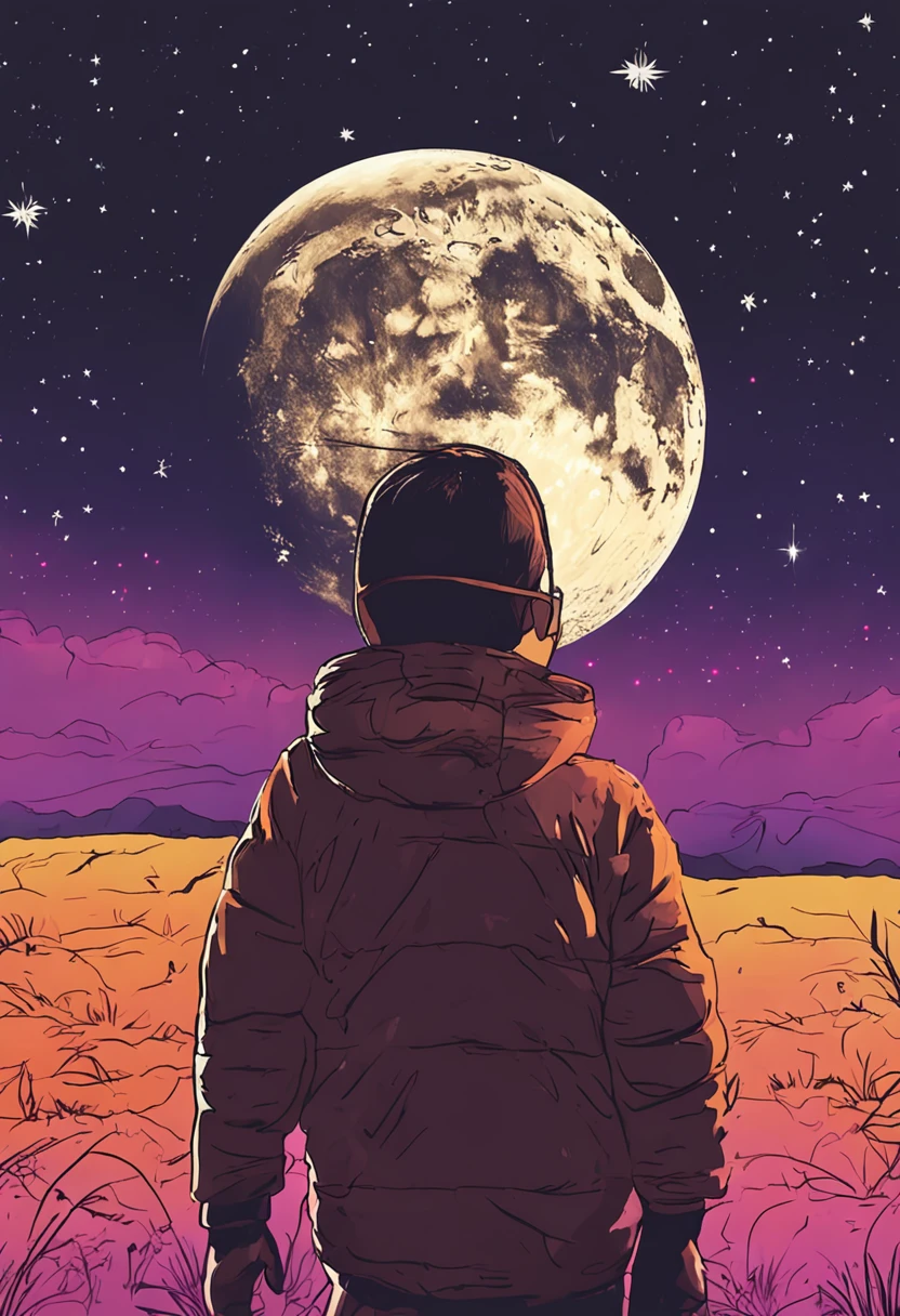 Se baseando na arte feita, Make the boy play and look up at the starry sky
