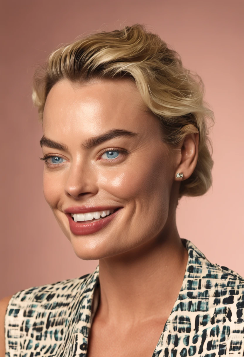 Margot Robbie promoting a Moisturising Cream named "Visage Claire". Clear face photo.