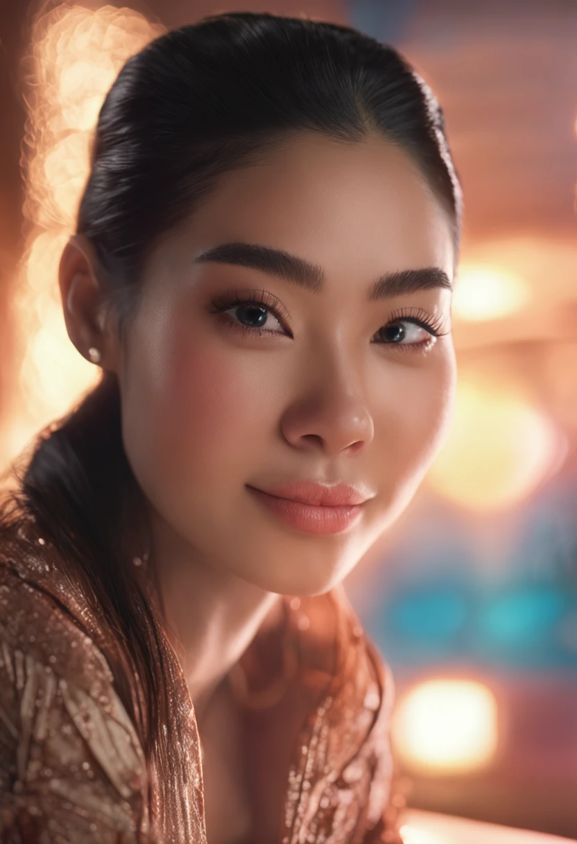 Cinematic soft lighting illuminates a beautiful Filipina model with stunning detail and ultra-realistic, in a Spa，meditating, relaxing her mind, Full body photo of the front，beautiful look, straight long black hair, Charming perfect smile，Raised sexy，Hot woman，Insanely beautiful，This is the trend on the ArtStation。The Octane is the perfect tool to capture the softest details of this 16k photographic masterpiece。