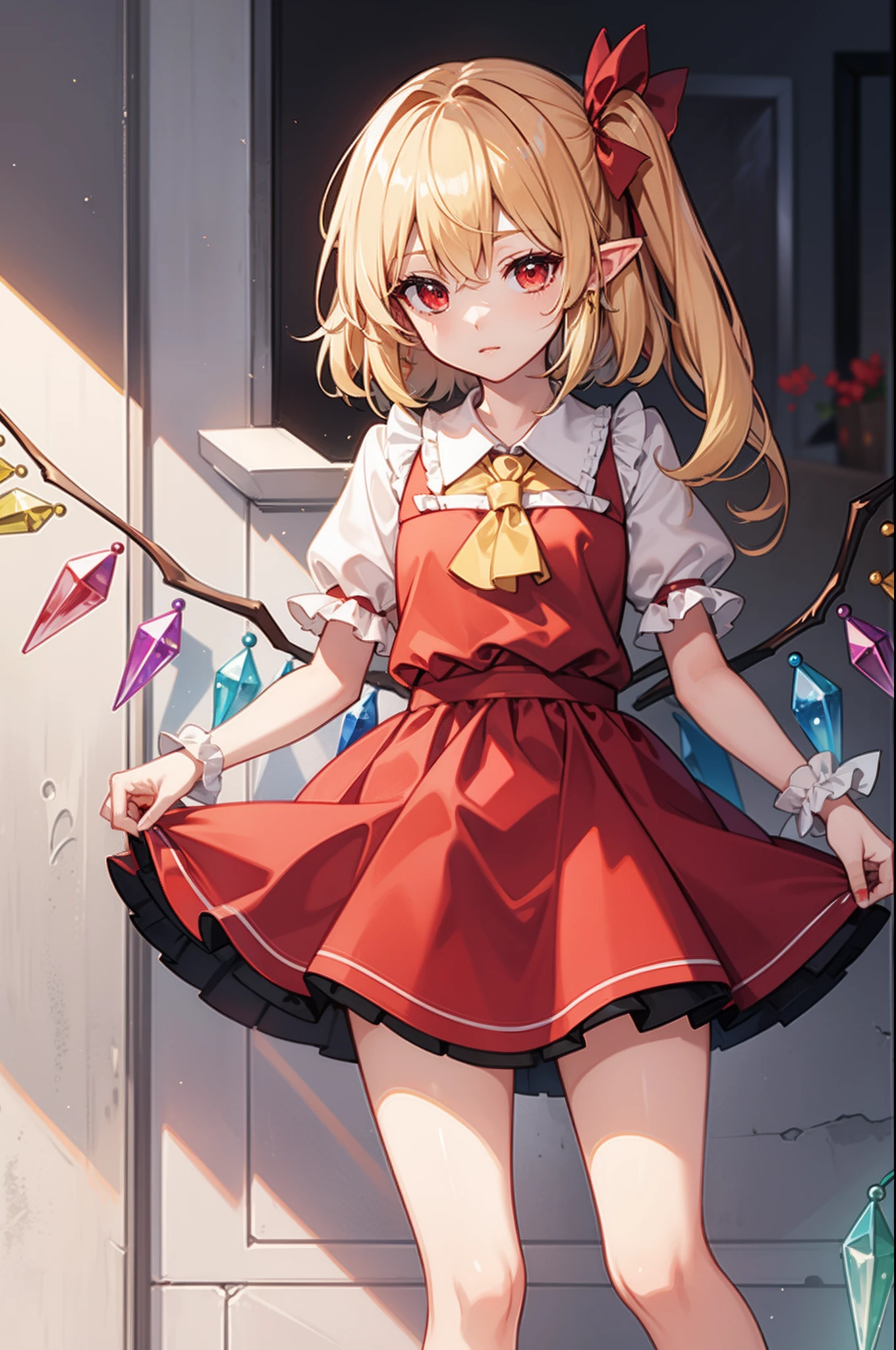 Anime girl in a red dress standing in front of a door - SeaArt AI