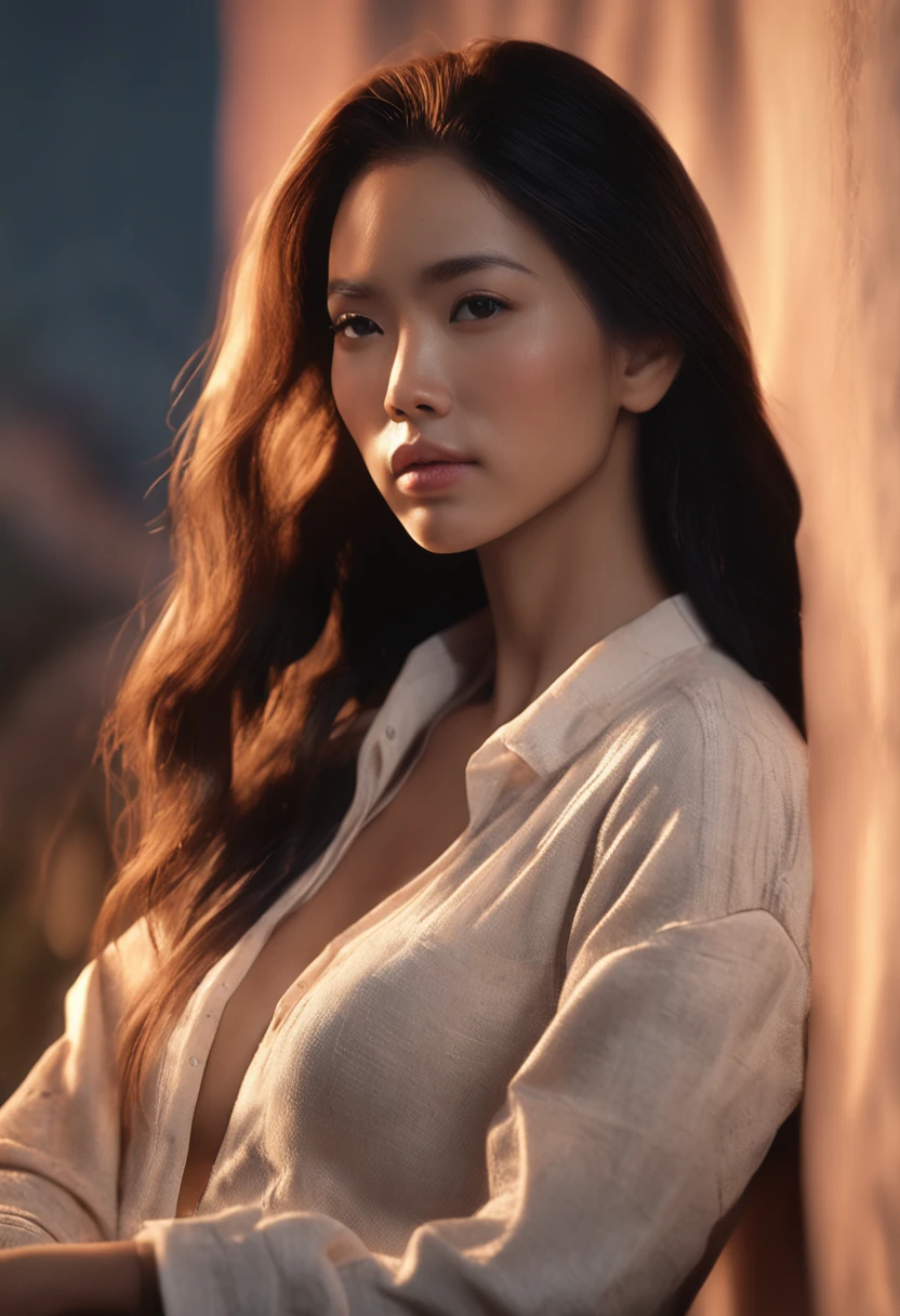 Cinematic soft lighting illuminates a beautiful Filipina model with stunning detail and ultra-realistic, in a Spa,meditation with closed eyes, relaxing her mind, Full body photo of the front,beautiful look, straight long black hair, Raised sexy,Hot woman,Insanely beautiful,This is the trend on the ArtStation。The Octane is the perfect tool to capture the softest details of this 16k photographic masterpiece。