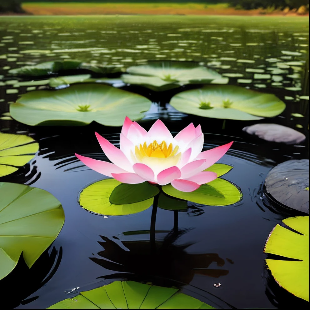 Flor de lotus com agua cristalina e pedras irradiantes.