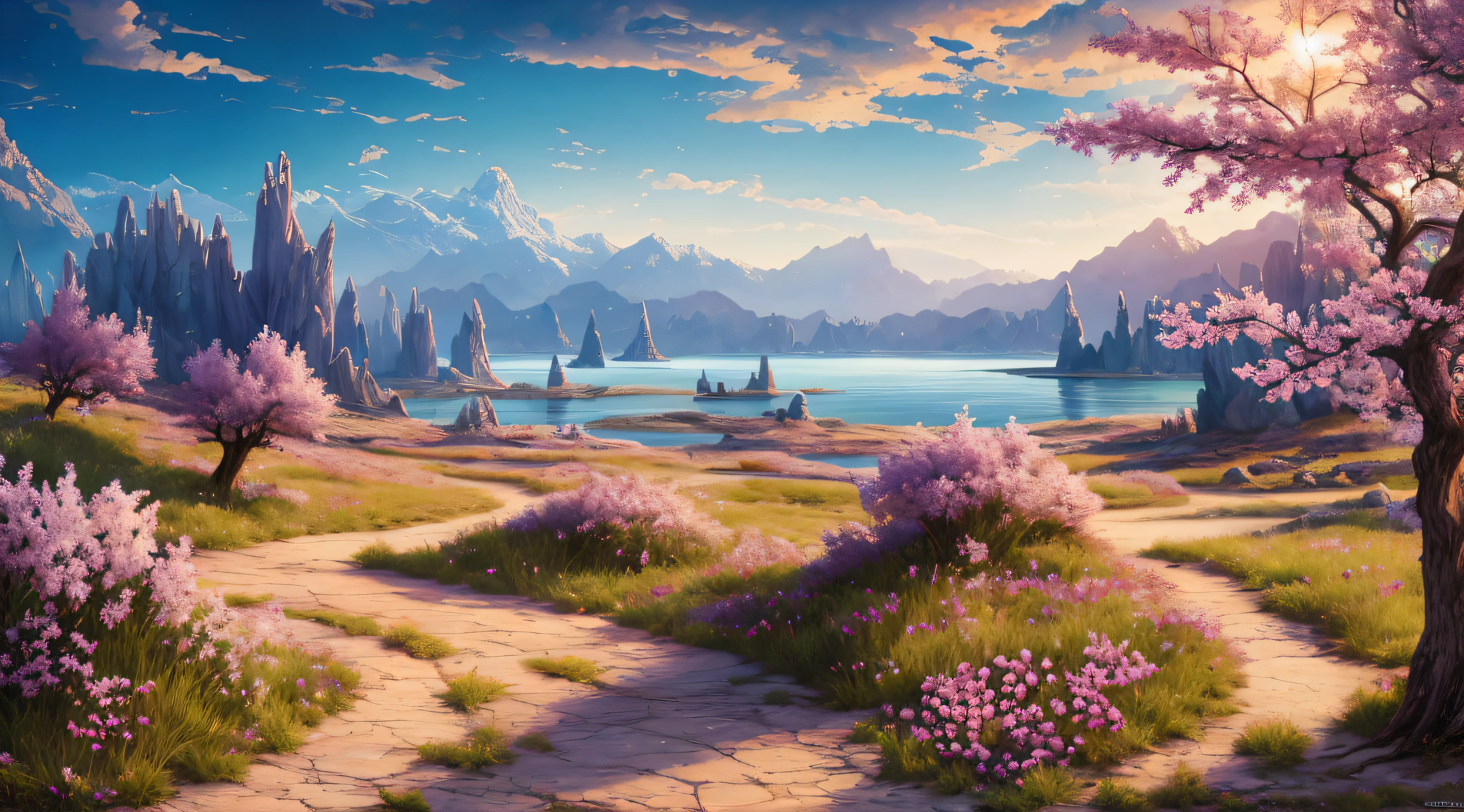 masterpiece, best quality, high quality, extremely detailed CG unity 8k wallpaper,flowering landscape ,A dry place like an empty desert,dearest,foxy,Mono Lake,hackberry,3D Digital Paintings,award winning photography, Bokeh, Depth of Field, HDR, bloom, Chromatic Aberration ,Photorealistic,extremely detailed, trending on artstation, trending on CGsociety, Intricate, High Detail, dramatic, art by midjourney