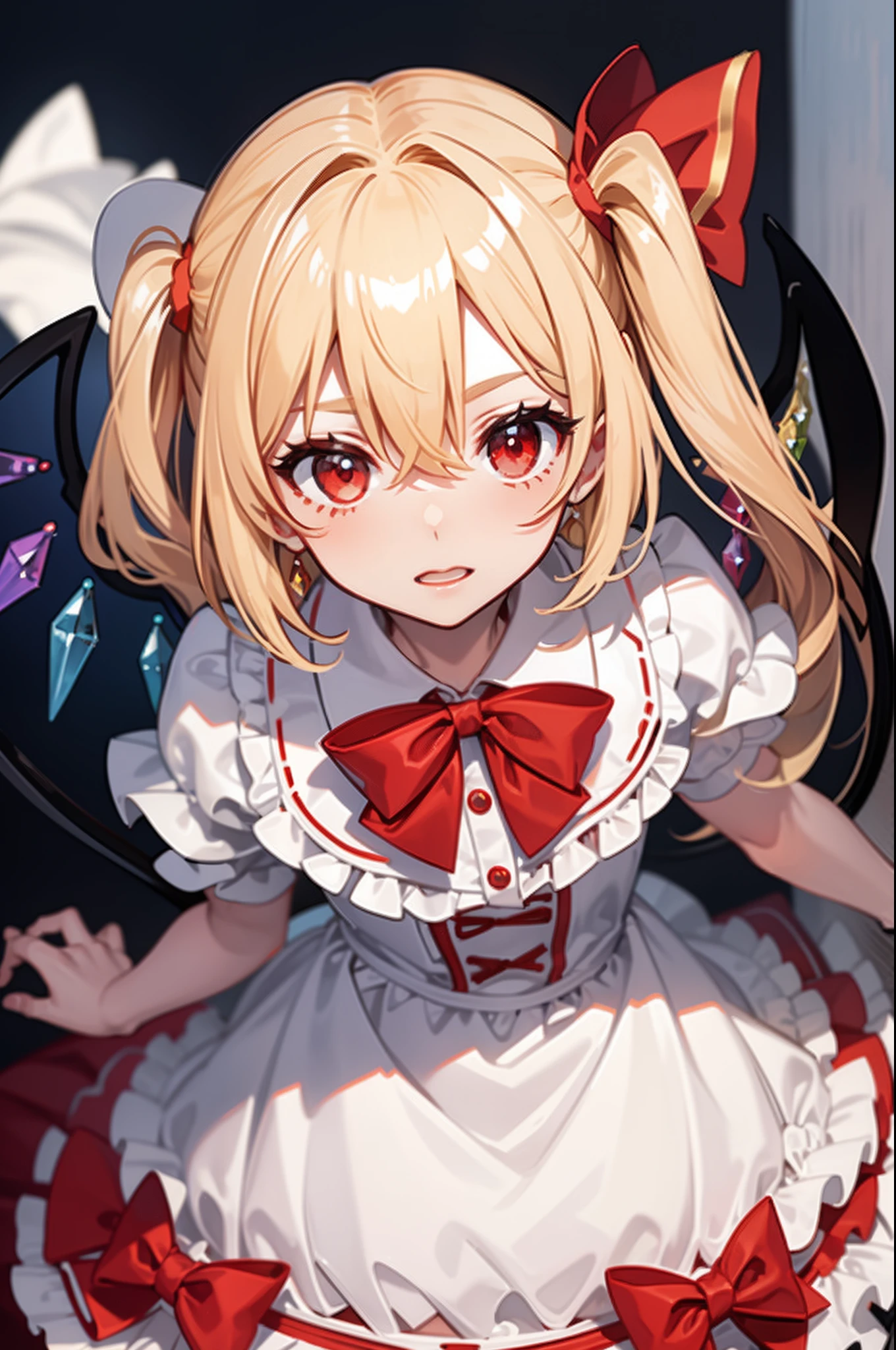 1 girl、Flandre Scarlet、is standing、Chest to head、sity、a smile、Eyes close