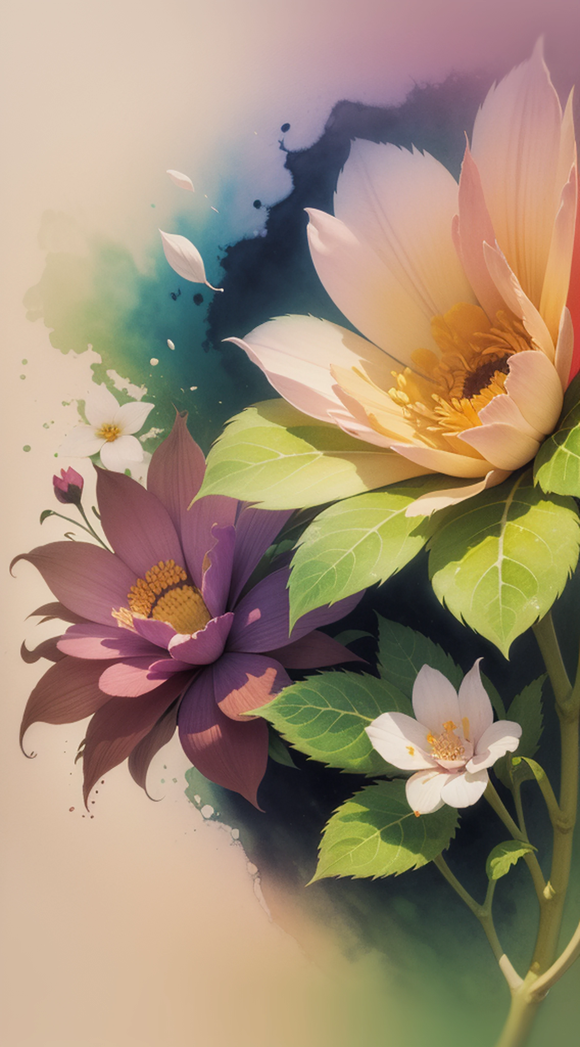 3d aquarela flores abstrata,high resolution,alta qualidade,colorido, flores