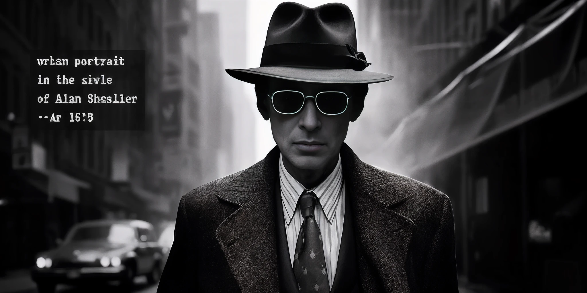 arafed image of a man in a suit and tie with a hat and sunglasses, a suited man in a hat, mobster, noir detective and a fedora, noir film world character design, inspired by Jerry Schatzberg, william s burroughs, inspired by George Bogart, noir photorealism, inspired by John F. Peto, “portrait of leonard cohen