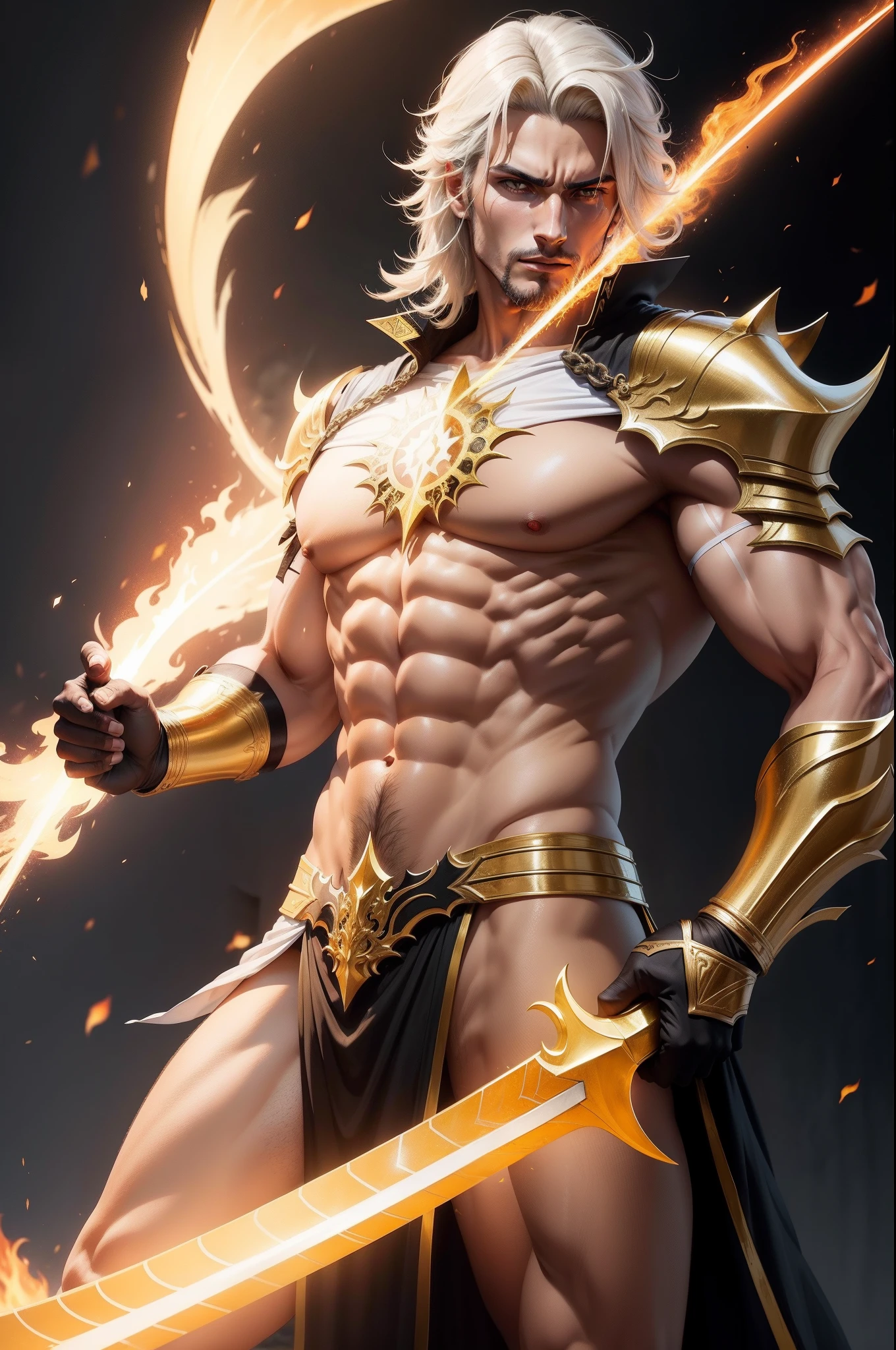 espada flamegante  de fogo  dourado ....outro  com um arco e flexas de  raios  azuis de  raios