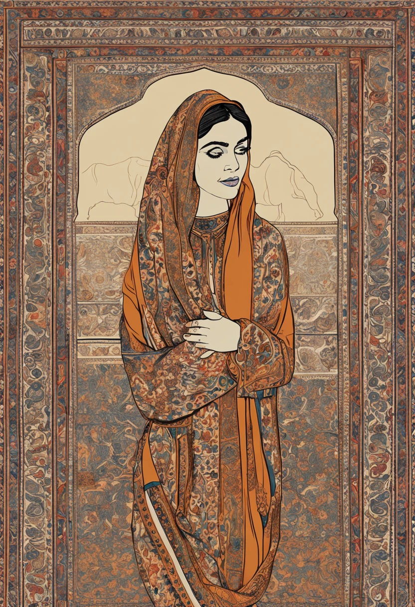 Lufthansa passenger plane, carpet, Iranian carpet, carpet painting, line drawing,painting of a girl,real, very real,Iranian calligraphy, Iranian, beautiful, miniature, painting
