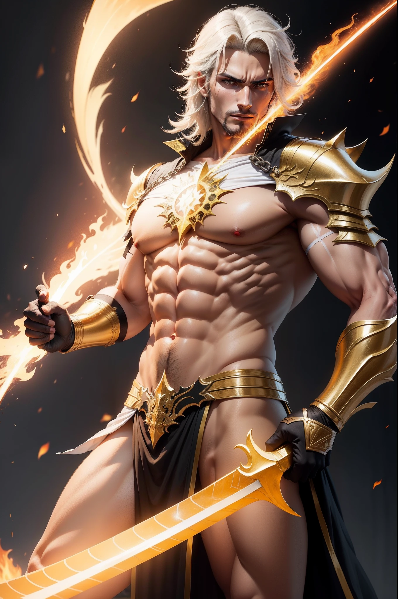 espada flamegante  de fogo  dourado ....outro  com um arco e flexas de  raios  azuis de  raios