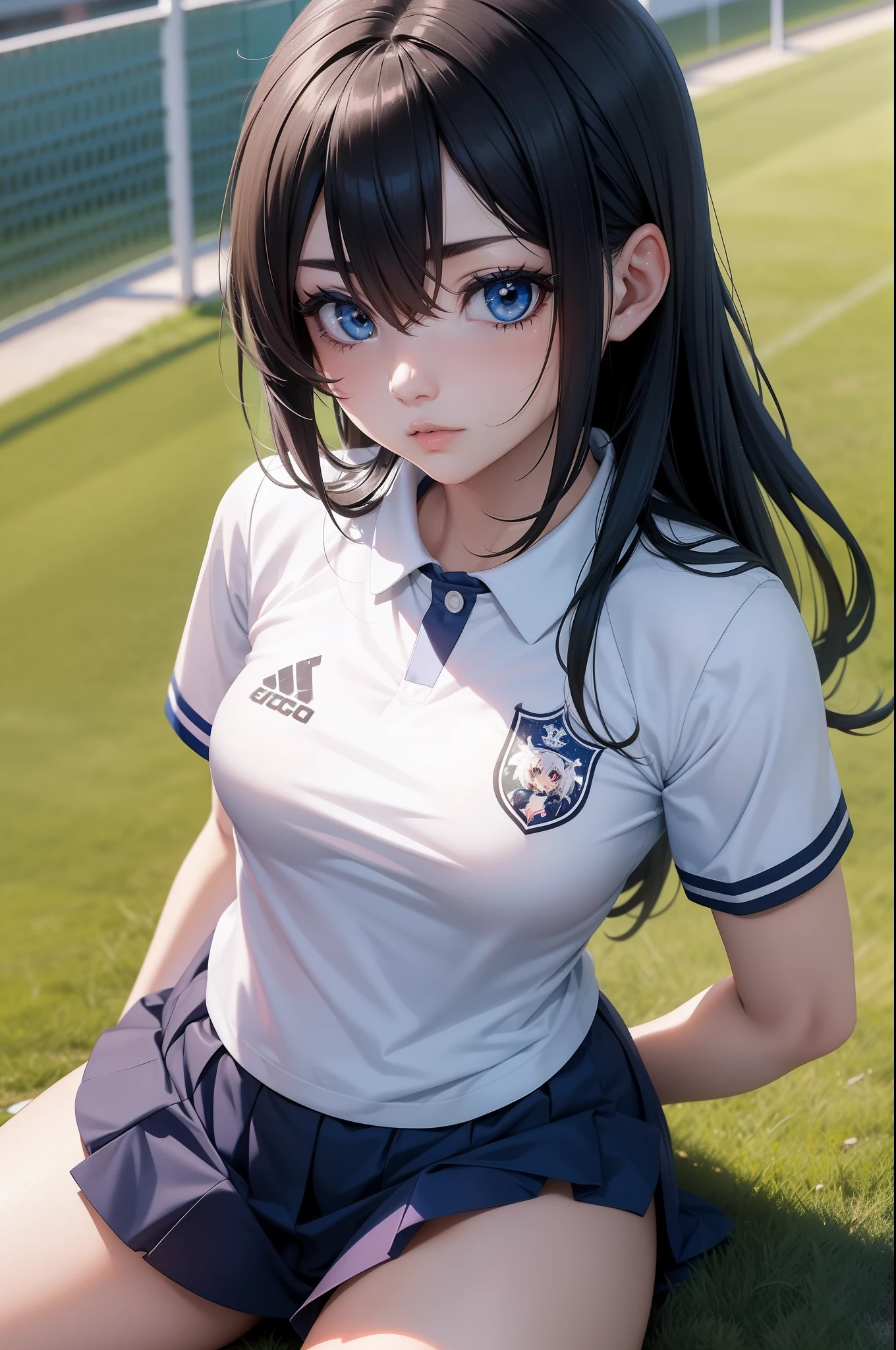 anime girl, uniforme de futebol, com habilidade ocular em olho
