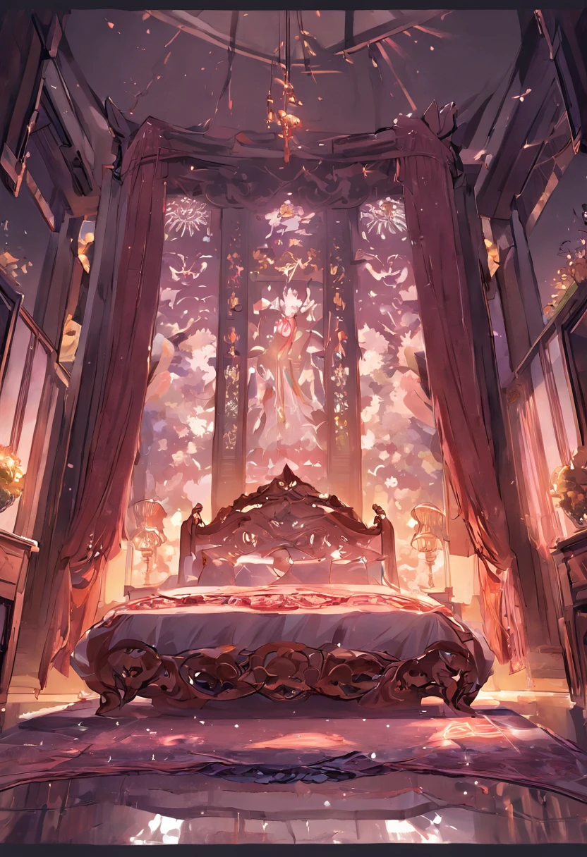 ((foto gran angular de toda la estancia)),((AMPLISIMO DORMITORIO DE LOS EMPERADORES)) ((CAMA KING SIZE))CHINA, ((dinastia ming)), preciosos muebles trabajados por los mejores artesanos, armarios, lamparas, alfombras de seda, cortinas de seda con motivos de la realeza, 2 o 3 bonsais, Royal Room, candelabros con velas, luces y sombras entrando por las ventanas, atardecer, cinematography lighting, Incredible and intricate details, hiperrealista, 8k, estilo zen