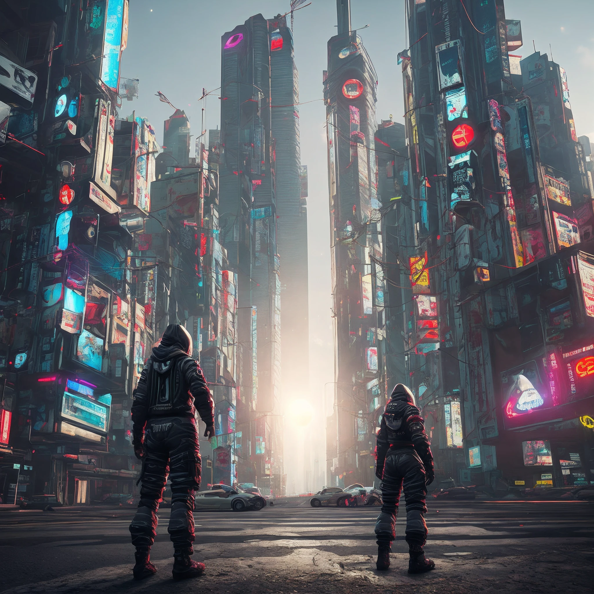 (obra-prima, foto de corpo inteiro, fotografia crua intrincada) Cyberpunk Citizen, Comfortable oversize white hood, white cargo pants, roupas brancas, escuro, usando um capacete branco estilo hitech Astronauta, intrincado, futurista, advanced technology, ambiente escuro, dramatic, luz e sombra, cinemactic, action film, nitidez, random relaxed position, Cyberpunk City, luzes de rua, rua escura, noite, Insta foto, foto do ano, octano render, substance, Maya 3D, cinema4D, ArtStation Trending, Devian Art Trend,