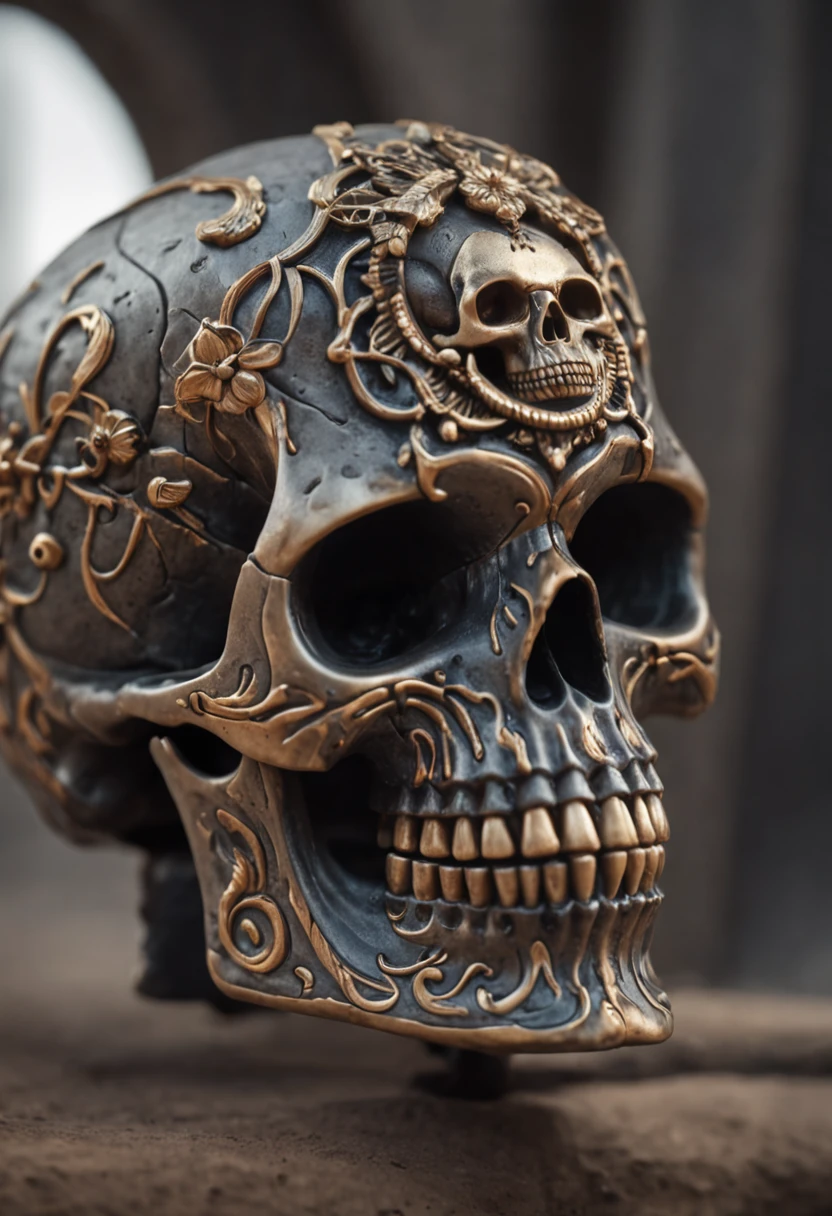 szukalski bronze sculpture human skull in ornaments<lora:szukalski:0.8>