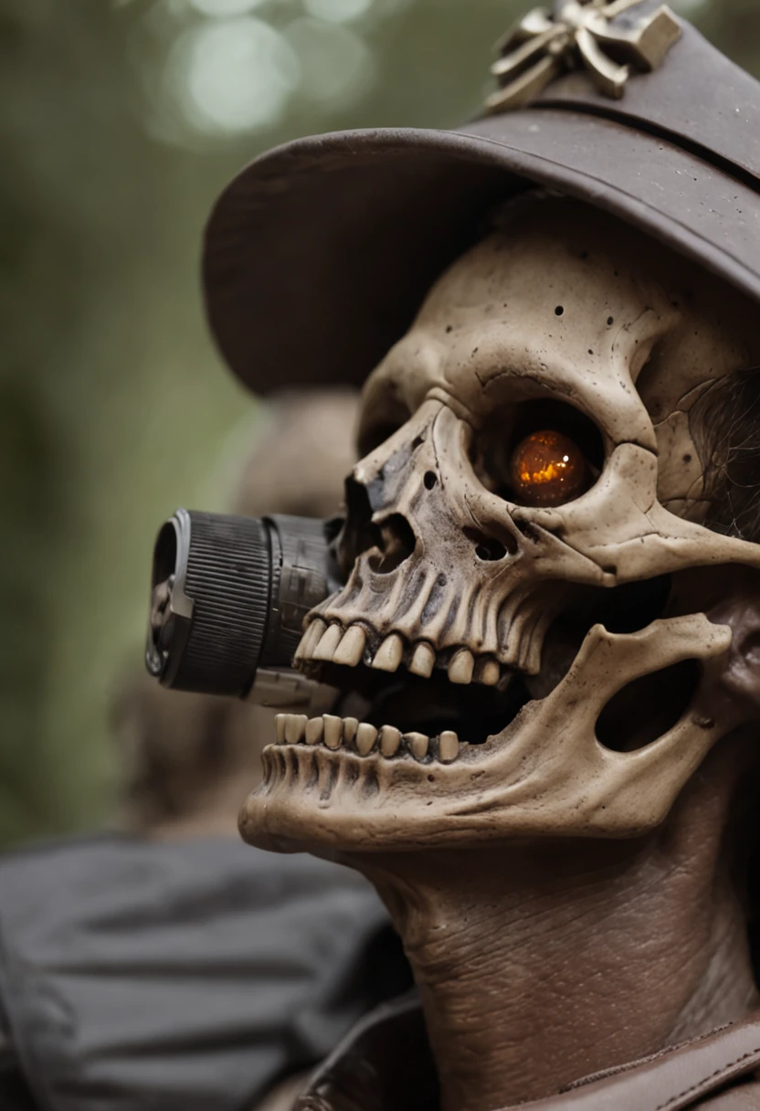 um close up de um policial caveira, com olhos em chamas, sorriso maligno, semblantes de psicopata, arte detalhada assustadora em cores, arte colorida assustadora em 4K, Conjurando fundo em chamas, arte digital detalhada, policial sentado olhando para a tela, hyper detailed illustration, death skull, arte assustadora em cores, fundo do vazio liminar do policial, estilo de arte sombria, Set with a burning penitentiary, fundo com uma cadeia pegando fogo.