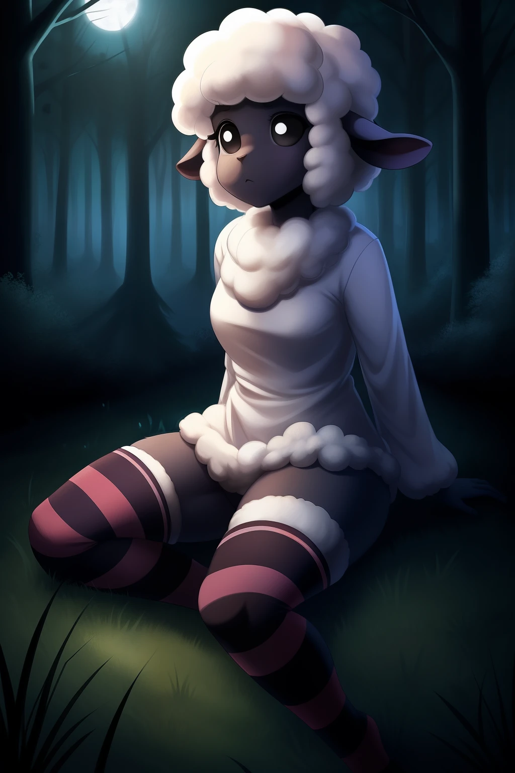 Lamb "Cult of the Lamb", young, small horns, red cloak, black crown, feets whit three toes, detailed body fur, detailed face, detailed eyes, glistering body, shiny body, gorgeous body, masterpiece, high quality, forest, night sky, white hair, furry, anthro, nude, no cloths, puffy tits, vagina, showing butt, back, not human,anus, depressed, on all fours, face down, Pink fur, pink body, sucking a dick, penis in mouth, blowjob, cum in mouth, crying, hands on back, tied, wolf sucking the tits, sucking tits, tits being sucked by wolf, 