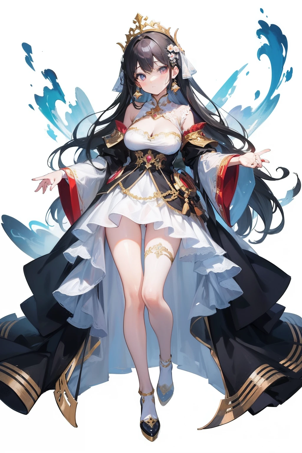 (hoang lap,A high resolution,ultra - detailed,distinctive),1girll,The cleavage protrudes,Plain white background,Full body standing painting,offcial dress