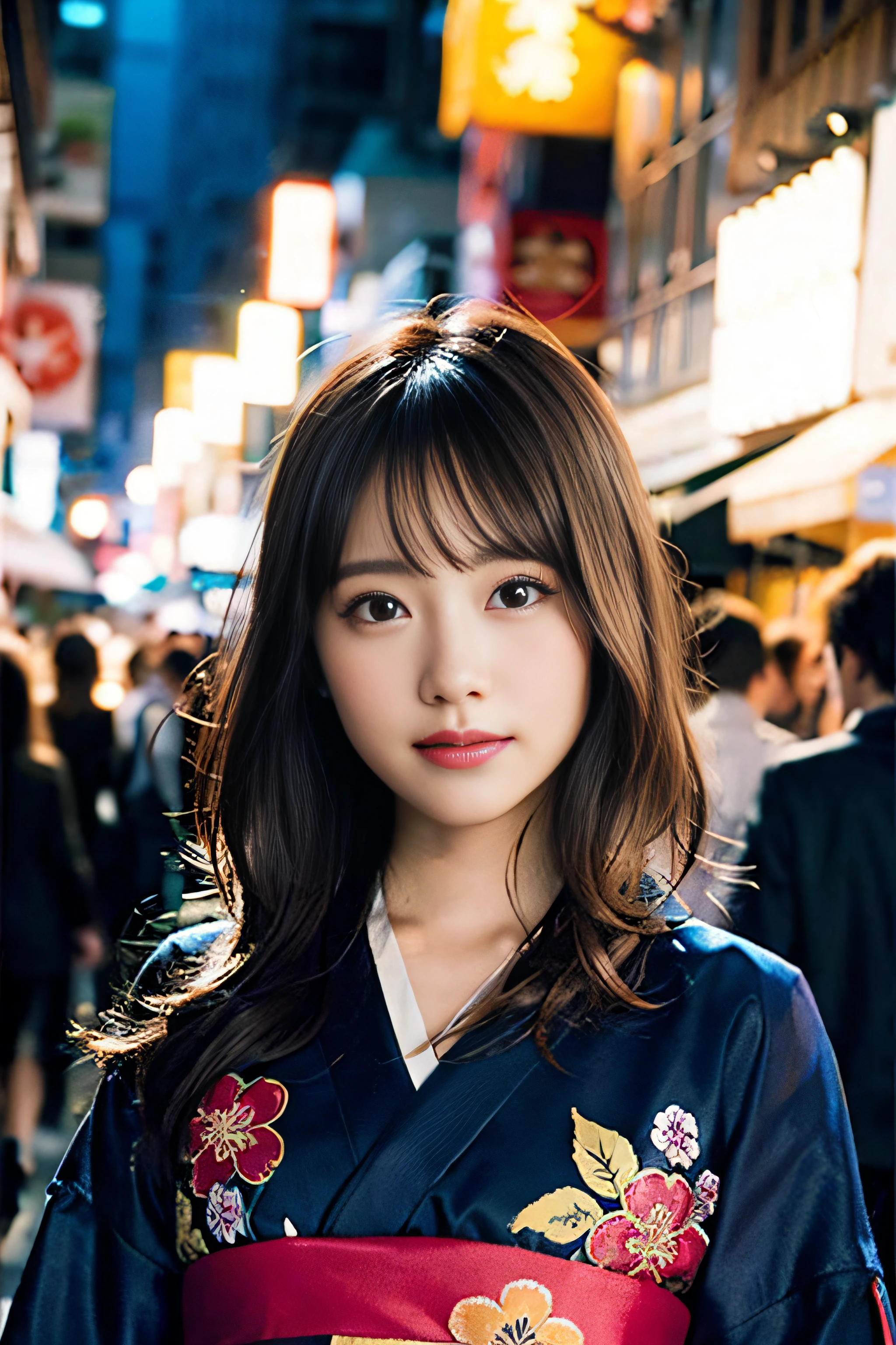 (8K、Raw photography、top-quality、masterpiece:1.2)、(realisitic、Photorealsitic:1.37)、ultra-detailliert、超A high resolution、1人、see the beholder、beautifull detailed face、A smile、Constriction、(Slim waist) :1.3)、Beautiful detailed skin、Skin Texture、Floating hair、Professional Lighting、Whole human body、Longhaire、a blond、Japan floral yukata、matsuri、In the street、sparklers、Bob Hair
