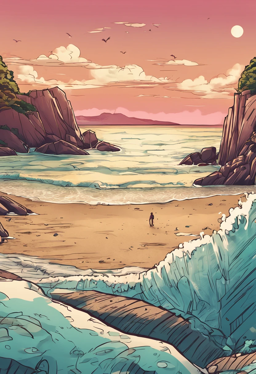 estilo anime, de frente, peitos, sentanda em uma cadeira, praia de fundo, 4k, sombras detalhadas,