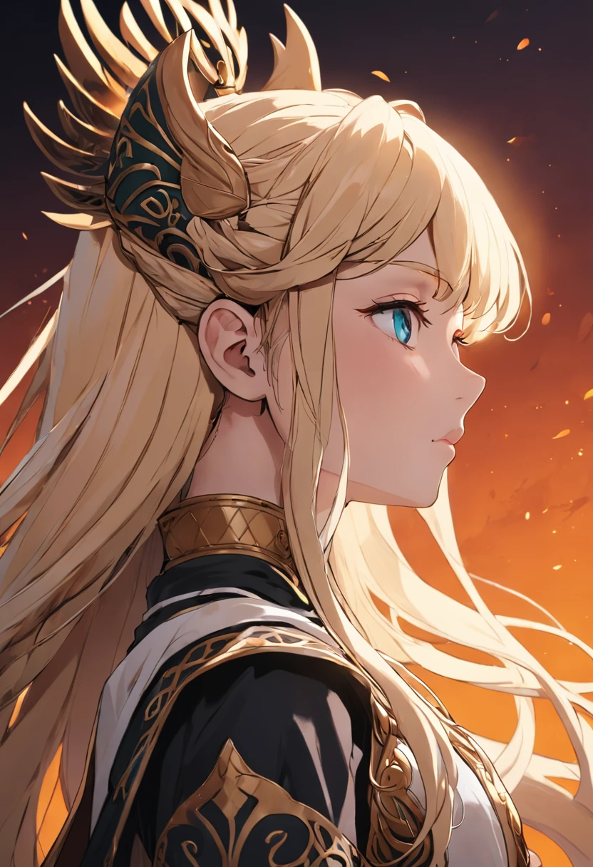 Beautiful Celtic Princess Warrior face profile, Blonde head with full lineart, Alfonso Dan using rich black lineart on contrasting white background