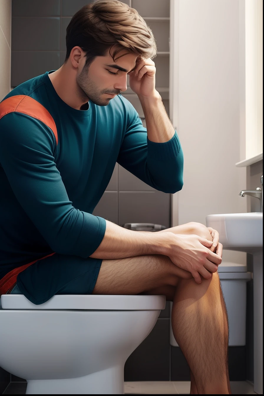 Man Sitting on the Toilet