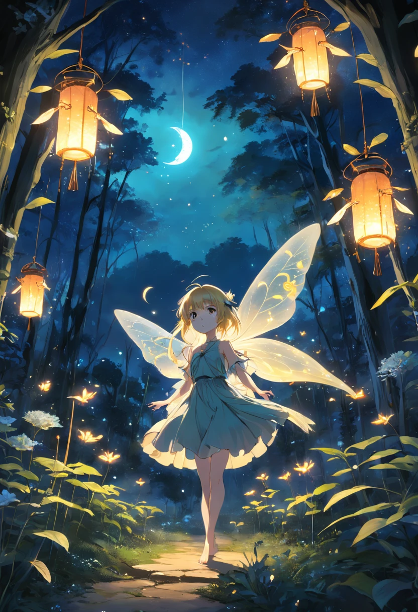 In the middle of an enchanting garden、Glowing fairies and glowing fireflies dance to the gentle sounds of the moon.
