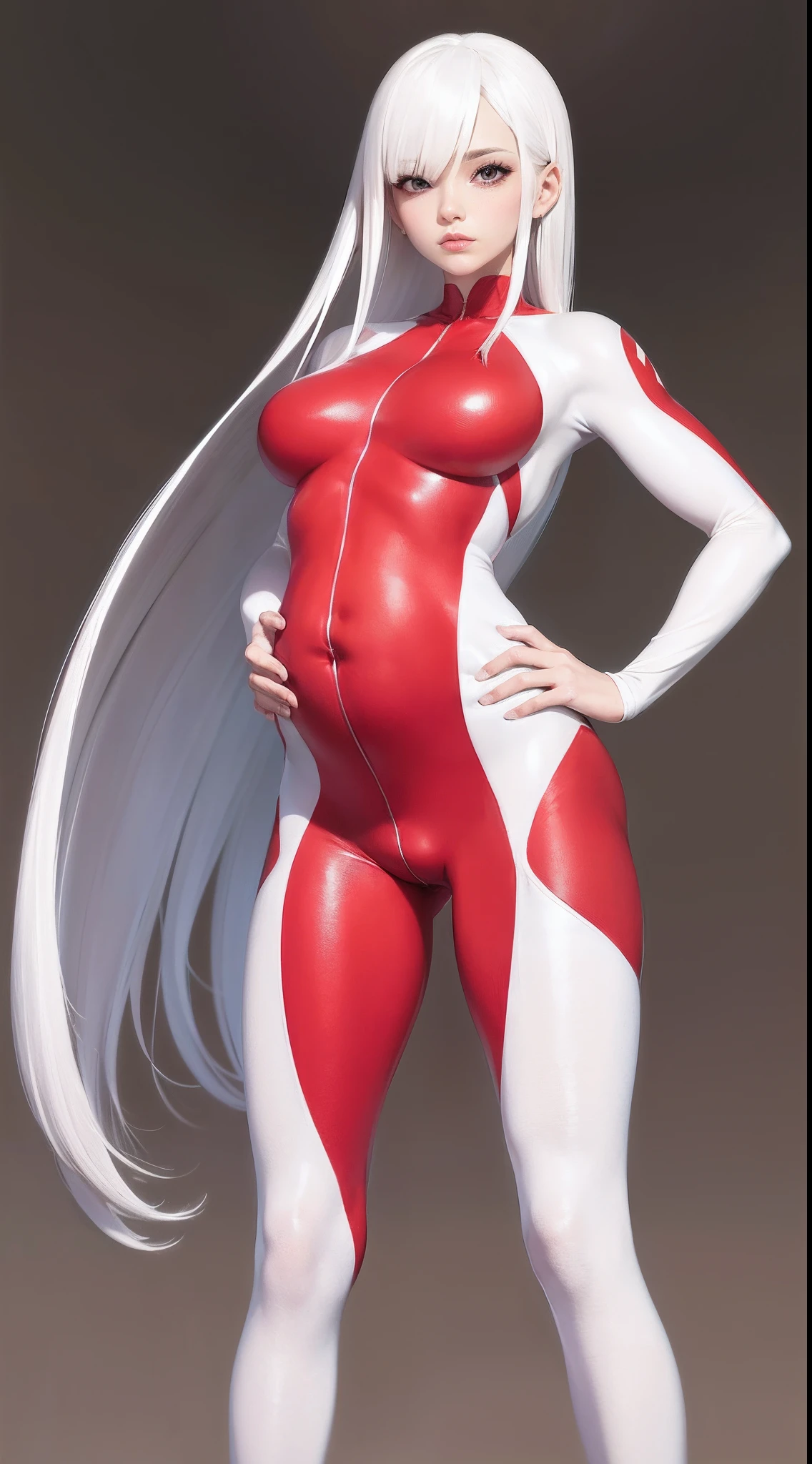 4K quality,Kizi,white color hair,red pupils,tightsuit,Broken clothing,nabel,Pregnant women with,Voluptious body,Full body like,Stand pose,perfect slim figure