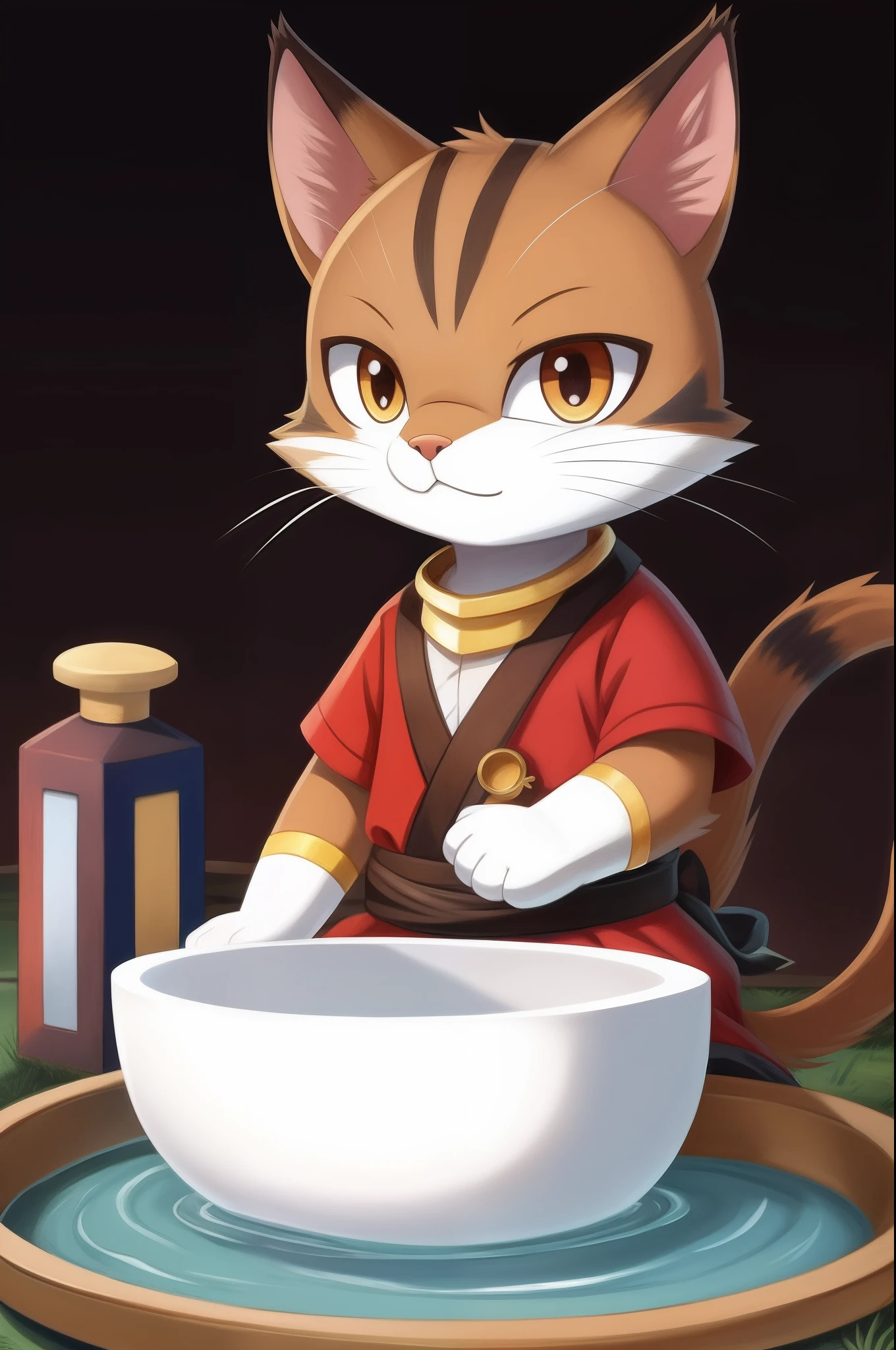 There is a white cat sitting in a bowl of water, Gato Anime, Gato Anime Realista, visual anime de um gato bonito, Gato Anime bonito, arte digital detalhada bonito, warrior cats fan art, menina do gato branco, bela arte digital, Gato Anime, gato kawaii, Sora como um gato, Gato Anime bonito, painting digital adorable, gato do vazio