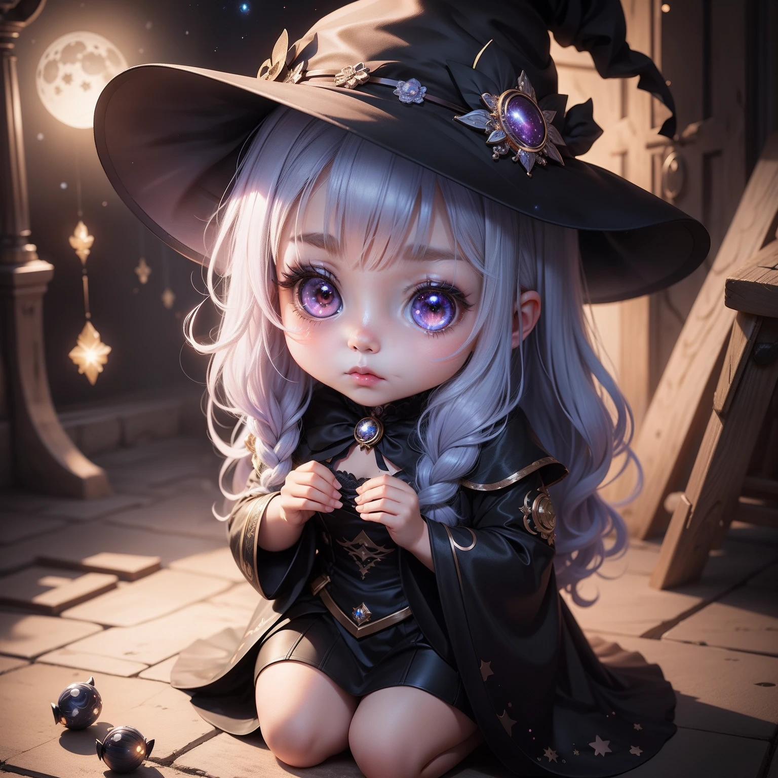 **Chibi Girl, Moonlight Galaxy Witch Concept, Beautiful, Cute stickers