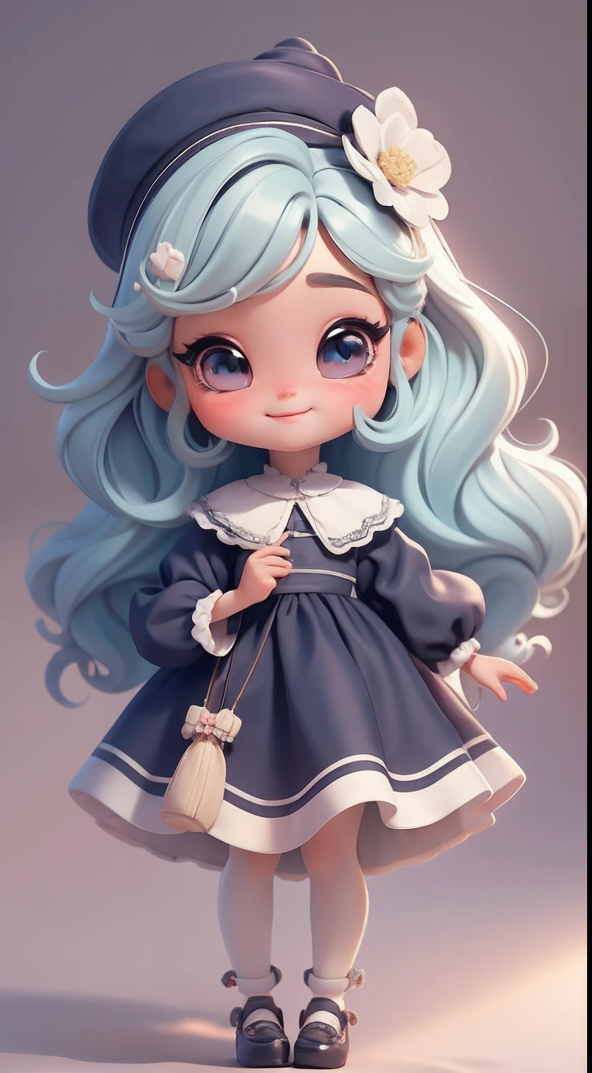 Create a series of cute baby chibi loli style dolls with a cute Christmas theme, each with lots of detail and in an 8K resolution. All dolls should follow the same solid background pattern and be complete in the image, mostrando o (corpo inteiro, incluindo as pernas: 1.5)
Boneca Natal: Chame-a de Bella. Ela deve ter cabelo multicolorido, curto e cacheado em tons pastel, with accessories. Seu sorriso deve ser branco, delicado e definido, Seus olhos devem ser grandes e brilhantes, with long eyelashes and rosy cheeks. Eyeglasses. Bella deve estar vestida com um vestido delicado e longo e saia longa rodada. She should wear a beautiful and delicate hat. Don't forget the cute shoes
Be sure to add shadows, texturas e detalhes nos cabelos, roupas, Cute accessories of each doll, to make them even more adorable and charming.