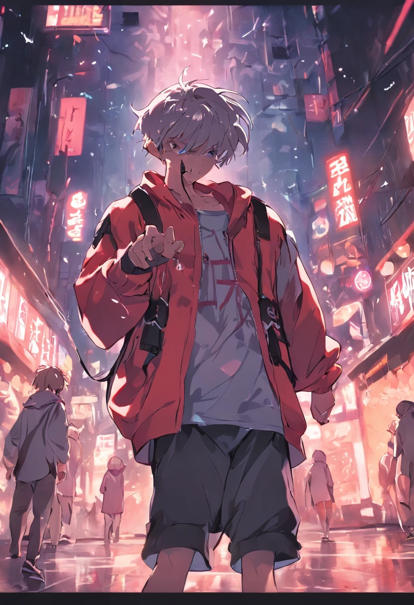 Develop 4 frames an animated sequence frame by frame of a young man wearing Hip-Hop style clothes. He's holding a microphone in one hand and his movement is a slight swing