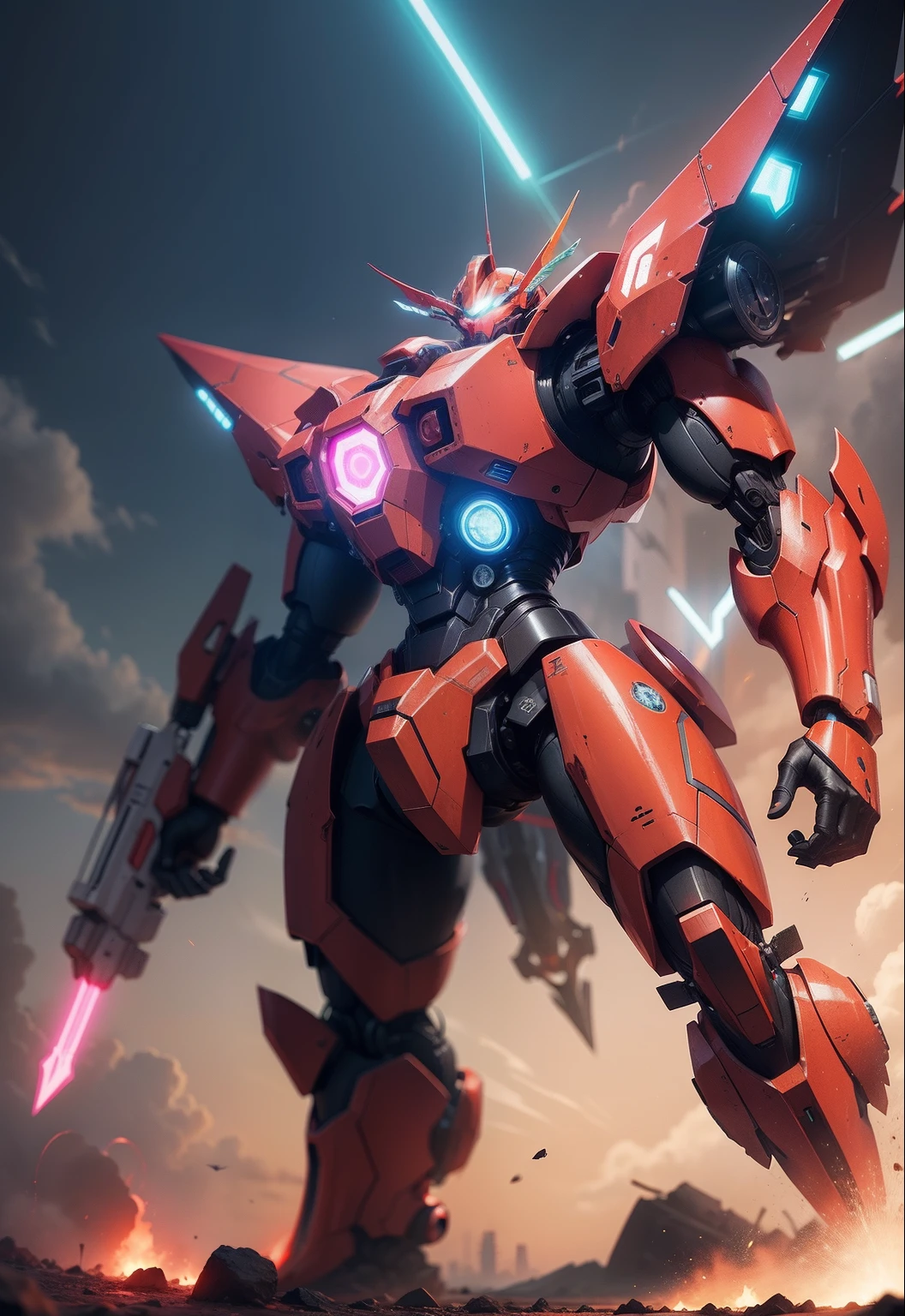 a closeup shot of a mecha in garage