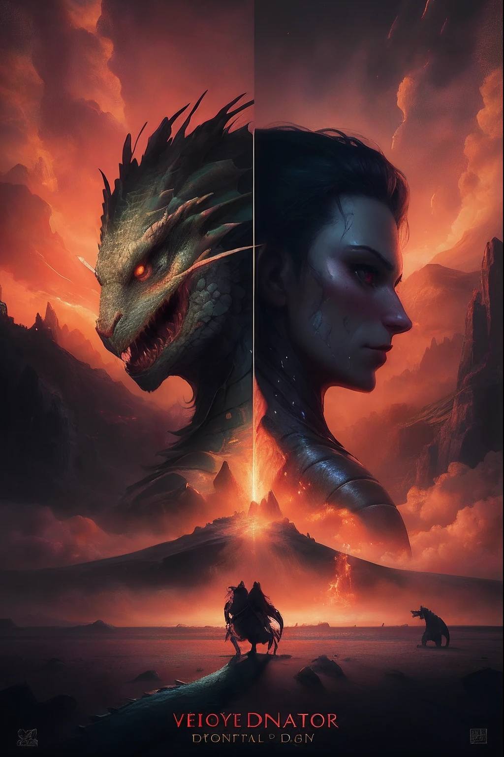 a close up of a poster of a woman and a dragon, epic fantasy digital art style, cinematic matte illustration, fantasy art behance, 4k fantasy art, d & d fantasy digital art, d&d trending on artstation, 4 k detail fantasy, symmetrical epic fantasy art, epic fantasy art style, d & d fantasy digital painting, fantasy epic digital art