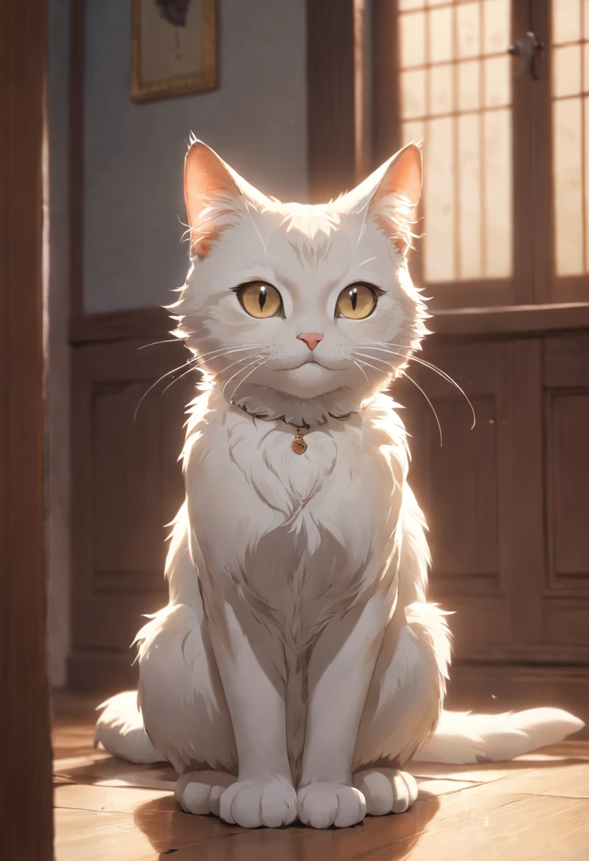 Generate an ultra-high-definition image by capturing a White cat in a chic, classic cat pose. Use advanced macro photography techniques to highlight the intricate details of the cat's coat, bigote, y ojos expresivos. Place the camera at the cat's eye level, creating an intimate connection between the viewer and the feline subject. Implemente una apertura amplia para lograr una profundidad de campo reducida, Allow the cat to stand out sharply against a gently blurred background. Improve lighting to emphasize the textures and contours of the cat's body, Uso de Soft, Diffused lighting to remove hard shadows and create a soft, Ambiente acogedor. Capture the cat in a relaxed but balanced position, mostrando su flexibilidad y elegancia. Experimenta con la captura del momento durante el movimiento natural, como estiramientos o aseo, to convey a sense of authenticity. Implement post-processing techniques to refine image clarity, contraste, y balance de color, asegurando que cada aspecto, desde los intrincados patrones del gato hasta su intensa mirada, se renderiza con un detalle impresionante. Finalmente, transmitir la serena belleza y la gracia innata del gato, Capture a fleeting moment that celebrates the unique essence of feline curiosity and poise.