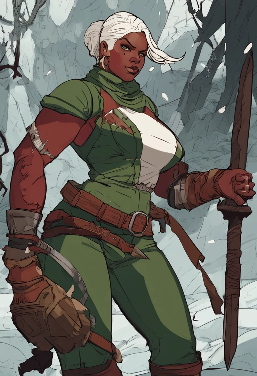 <lora:yigav6:0.7> (highly detailed:1.2), paya (zelda), yiga clan, yiga clan footsoldier, 1girl, ass, belt, blunt bangs, blush stickers, bodysuit, boots, breasts, brown eyes, covered nipples, eyeliner, eyeshadow, forehead mark, forehead tattoo, from behind, grey hair, hair bun, hair ornament, hair stick, hair tubes, half updo, holding, holding weapon, lips, long hair, looking back, makeup, mask, medium breasts, ninja, pointy ears, red bodysuit, reverse grip, short eyebrows, sickle, sidelocks, single hair bun, skin tight, solo, straight hair, thigh boots, thighhighs, unworn mask, weapon, yiga clan, grass, mountain, ninja