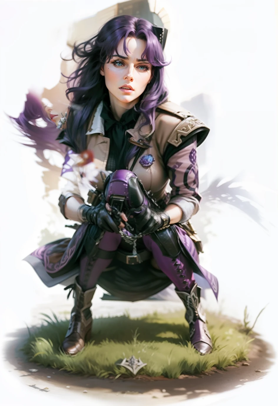 archerqueen coc,purple hair,realistic,hd