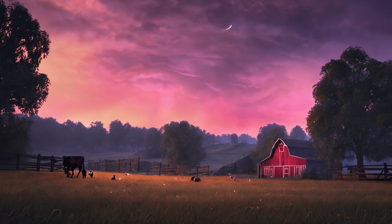 night, farm, pasture animals