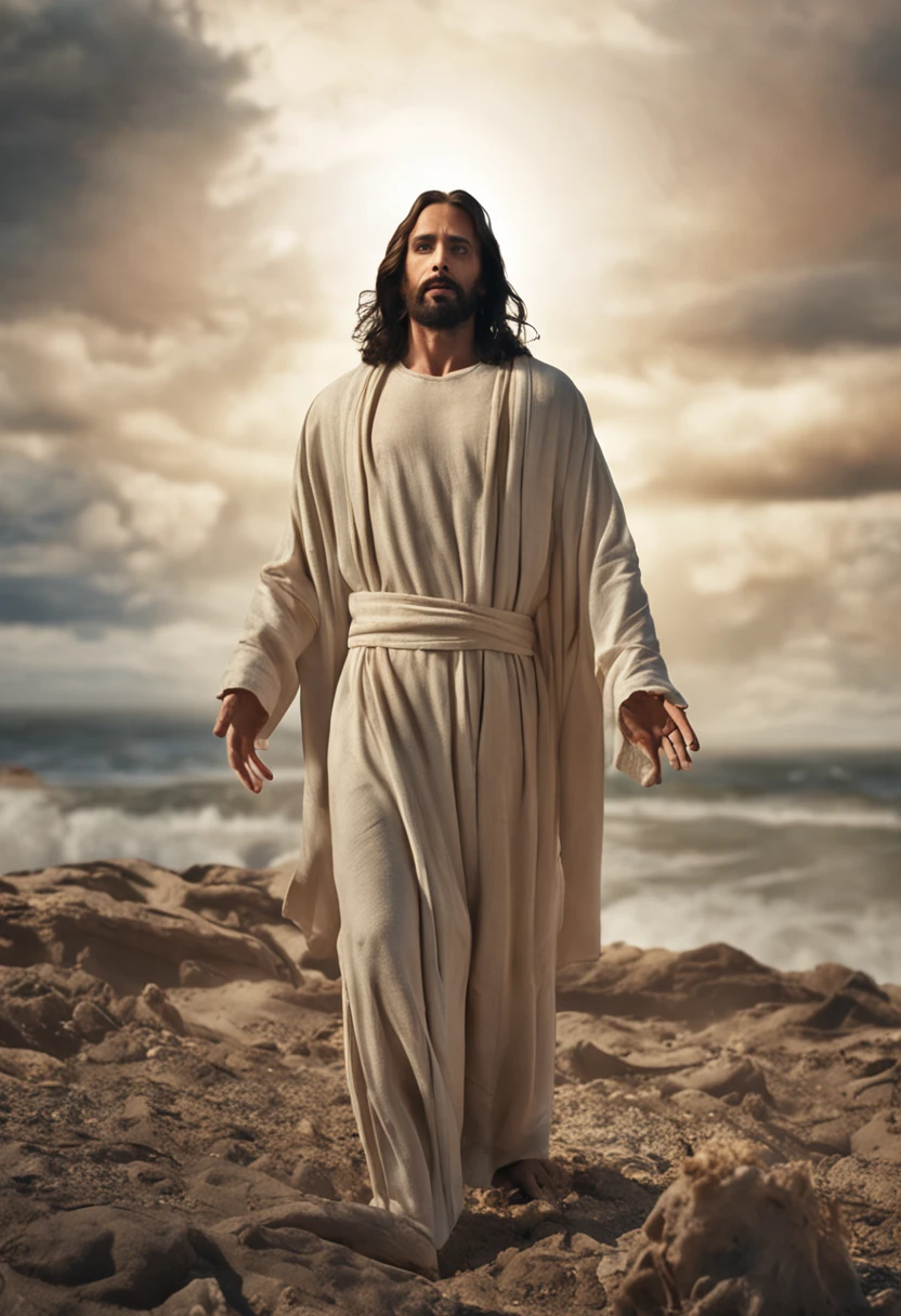 jesus cristo com vestes brancas aparecendo o corpo inteiro