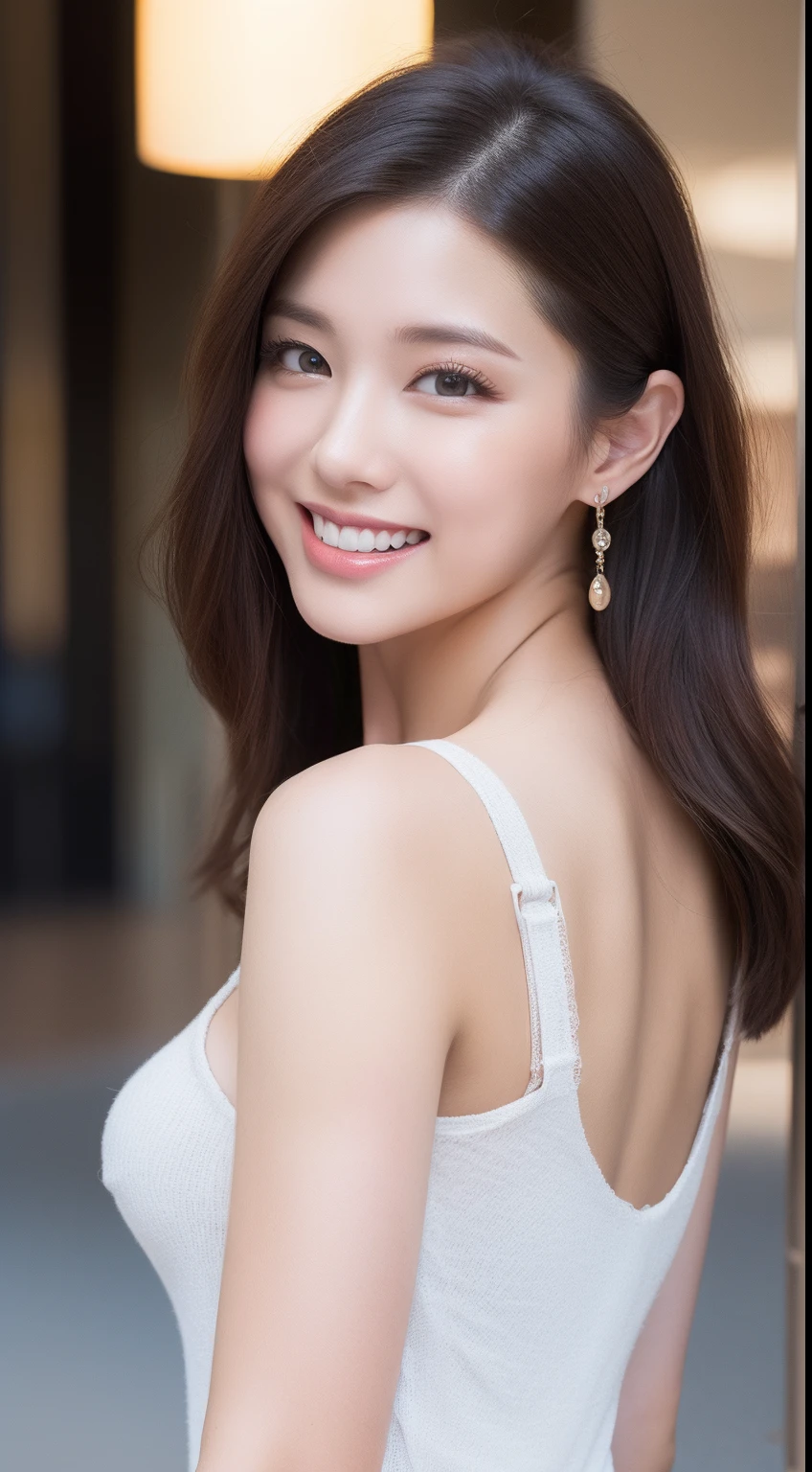 First Person View, (masterpiece:1.3), (Maximum resolution:1.4), (Ultra HDTV:1.2), Ultra HDTV, (Beautiful Eyesと肌), (Detailed facial features), High resolution, 8k resolution, Sharp focus:1.2, Perfect Style, Beautiful Face, Highly detailed face and skin texture, Beautiful Eyes, double eyelid, Thin eyebrows, Glitter Eyeliner:1.2, Pale Cheeks, Glowing Skin, 色white:1.2, Shiny little necklace and crystal earrings,, Glossy Lips:1.2,
break,
((Upper Body Shot:1.2)), (wearing a sleeveless High Neck Halter Neck white dress:1.2)), (High Neck Halter Neck), (white:1.2), (Sexy clavicle), ((Pure and cute girl:1.3)), (Layered Hairstyles, Dark brown hair), Medium Long Hair, (A very provocative smile:1.2), middle〜Big breasts,
break,
(Sit on a terrace chair:1.2), ((Gently lift your chin.:1.3)), In a fashionable outdoor café, From a little above,