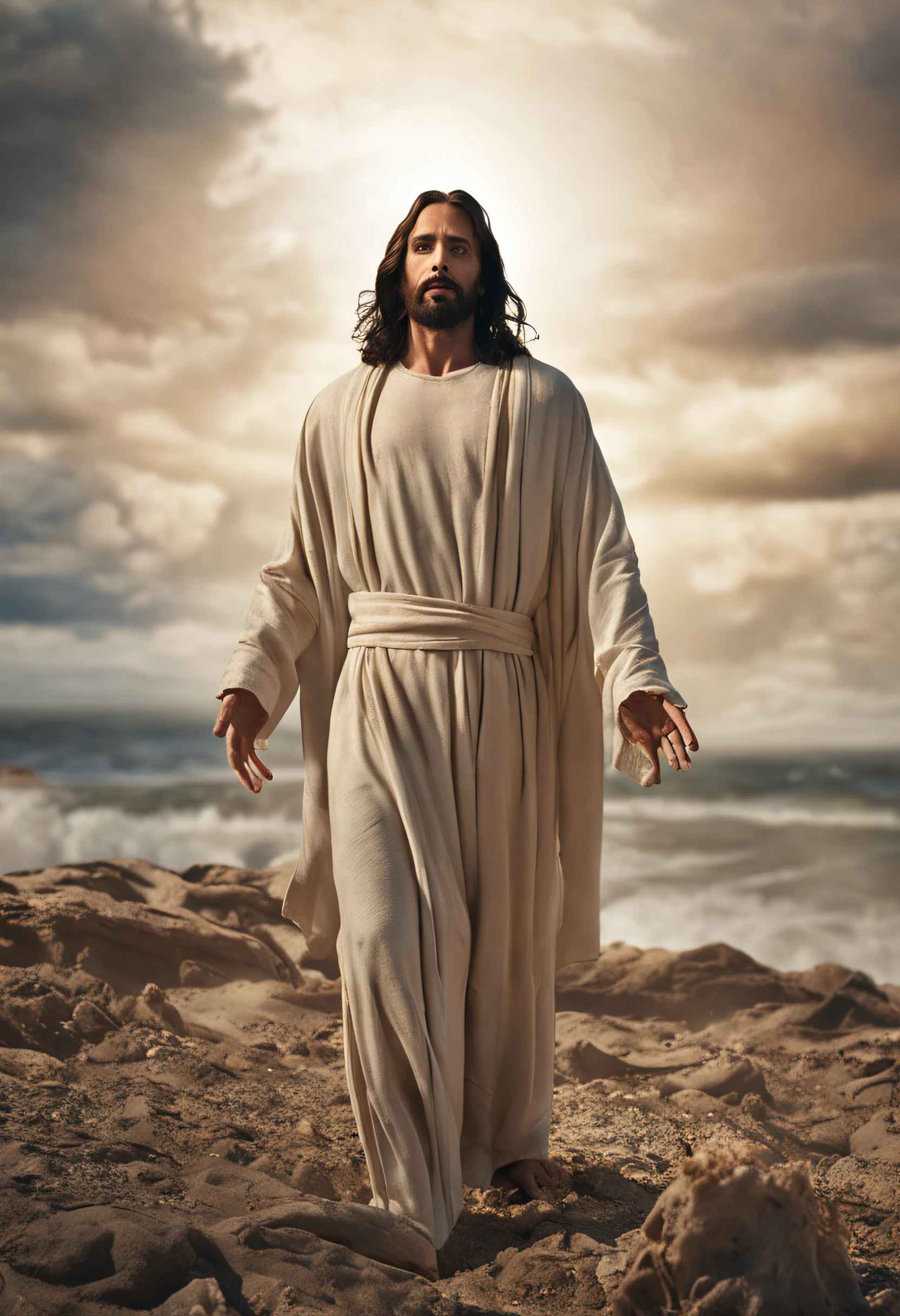 jesus cristo com vestes brancas aparecendo o corpo inteiro