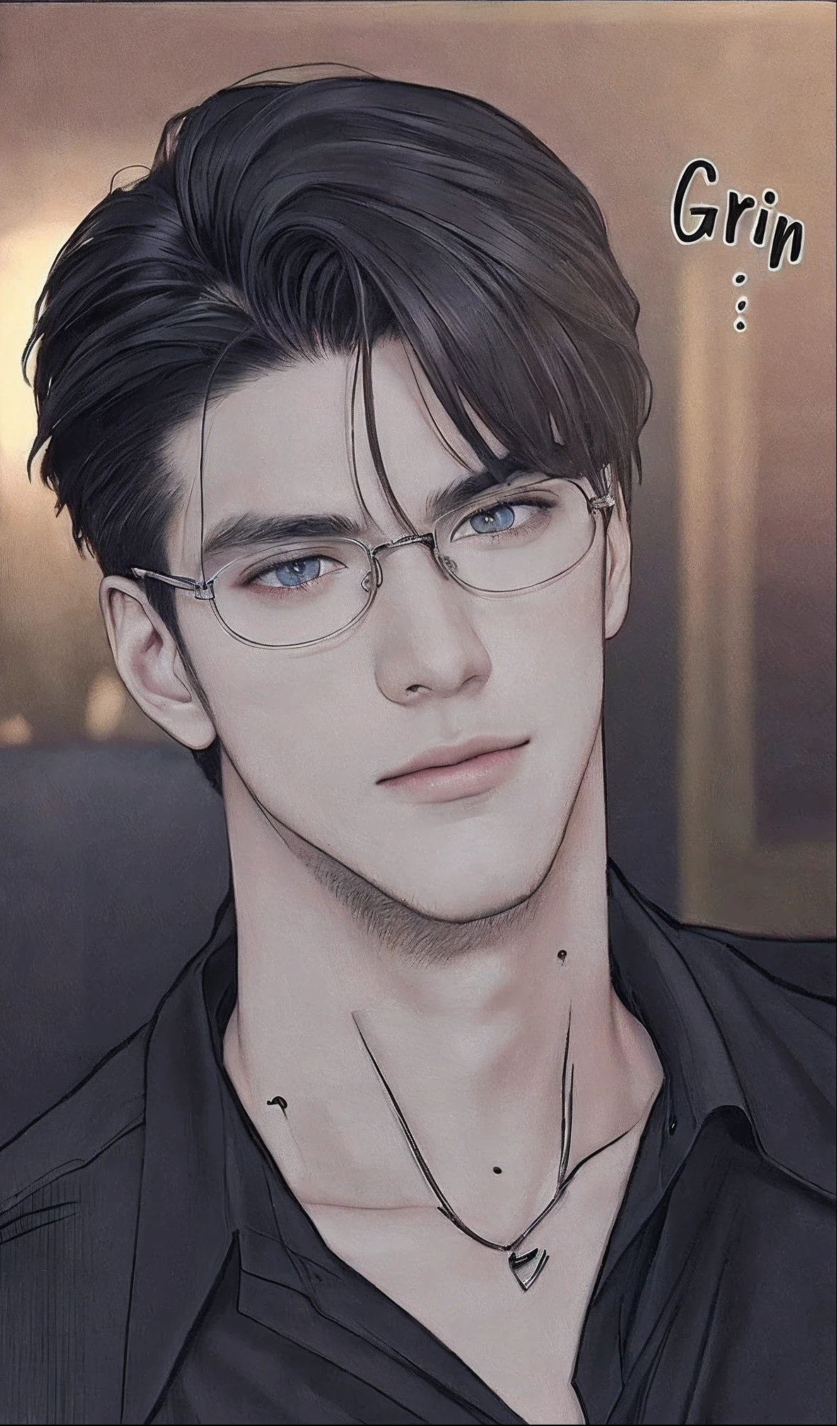 Oppav3, (masterpiece, super high quality, high resolution, 8K, complex: 1.2), (detailed face: 1.2), (wearing a black shirt: 1.5), handsome, glasses, detailed skin, pores, absurd, clumsy, 1boy, male focus, (realistic)), good lighting quality, muscle veins, (((pale skin)), curved, balanced eyes, grey eyes