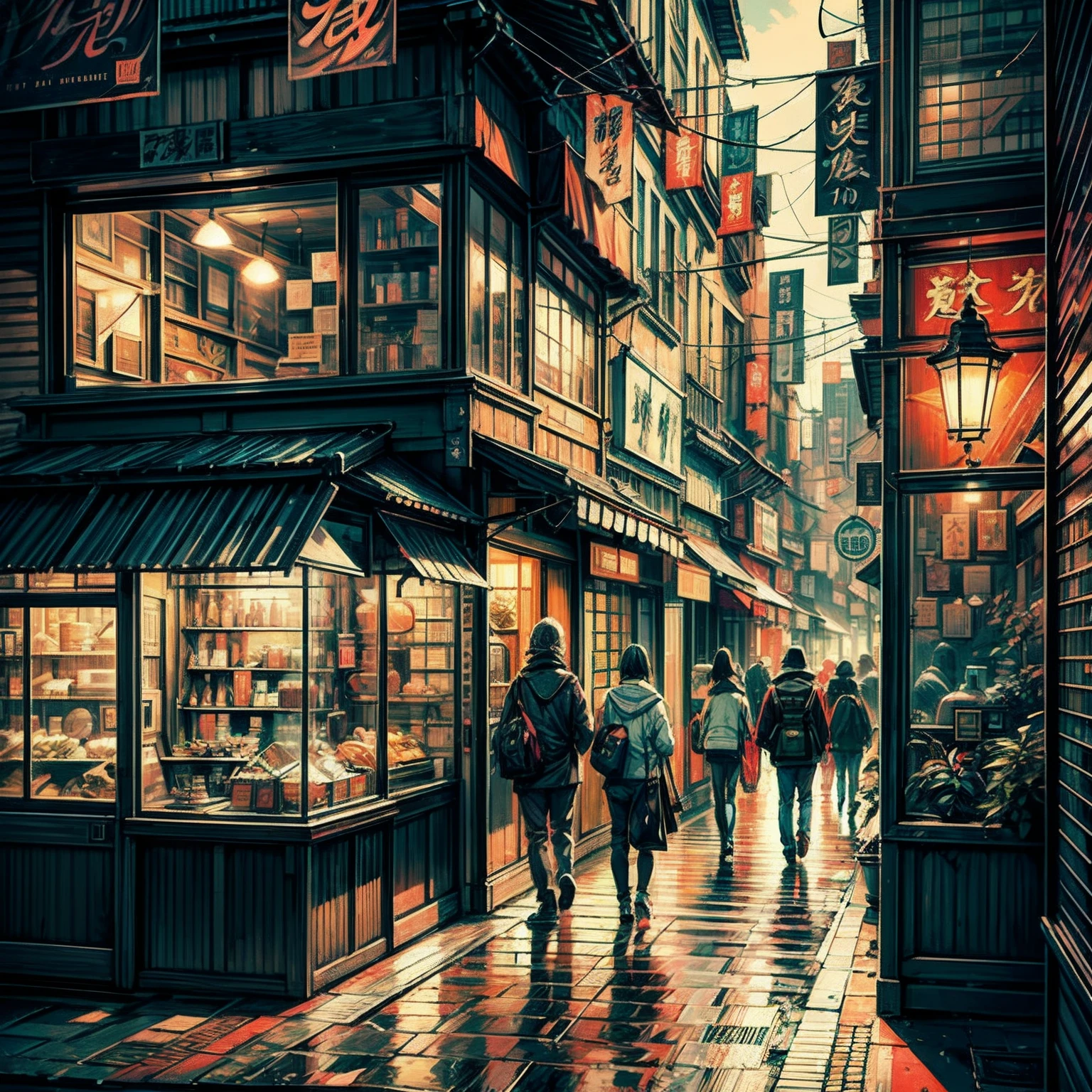 A captivating perspective from inside a captivating antique shop, Get a glimpse of the bustling city streets of the Japan. This scene, Capture in Tim Doyle's evocative style, It skillfully combines the charm of antiquity with the vibrant energy of city life. Warm and nostalgic lighting immerses the scene, Cast an attractive aura on your surroundings. The artist skillfully conveys the artistic essence of Tim Doyle, Its unique style is、It blends vintage aesthetics with modern sensibilities. The artwork is、It is a captivating print that shows the intricate attention to detail, Corner of antique shop々Explore up to、Invite viewers to explore the lively streets beyond. Through this configuration, The viewer is lured to the heart of the Japan cityscape, Immerse yourself in the sights and sounds of the bustling urban environment. The color scheme is、Features a harmonious fusion of muted and vibrant tones, Make your scene visually appealing. Adoption of digital technologies, Artists enhance the atmosphere, Draw viewers into a captivating world that seamlessly blends nostalgia and modernity. The overall quality of the work is、It shows the artist's ability to infuse the scene with both a sense of longing and the vibrancy of the present. Sateen