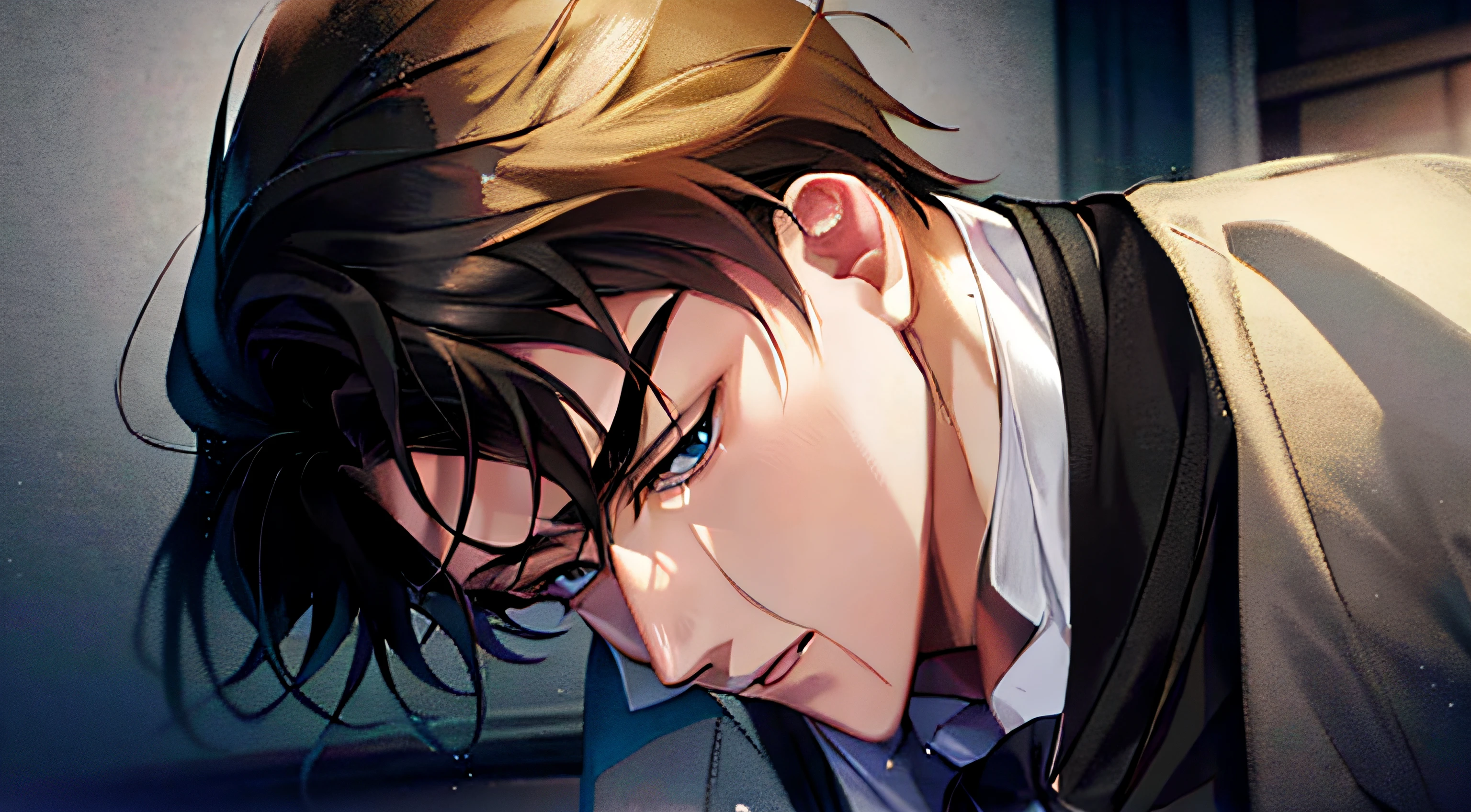 imagem de anime de um homem com uma gravata e um terno em, inspirado em Okumura Masanobu, hijikata toushirou, inspirado em Okumura Togyu, cara bonito na arte demon slayer, anime oficial ainda, Retrato anime de um homem bonito, Ainda de anime de TV, Tiro de perto Shinji Aramaki, official illustration
